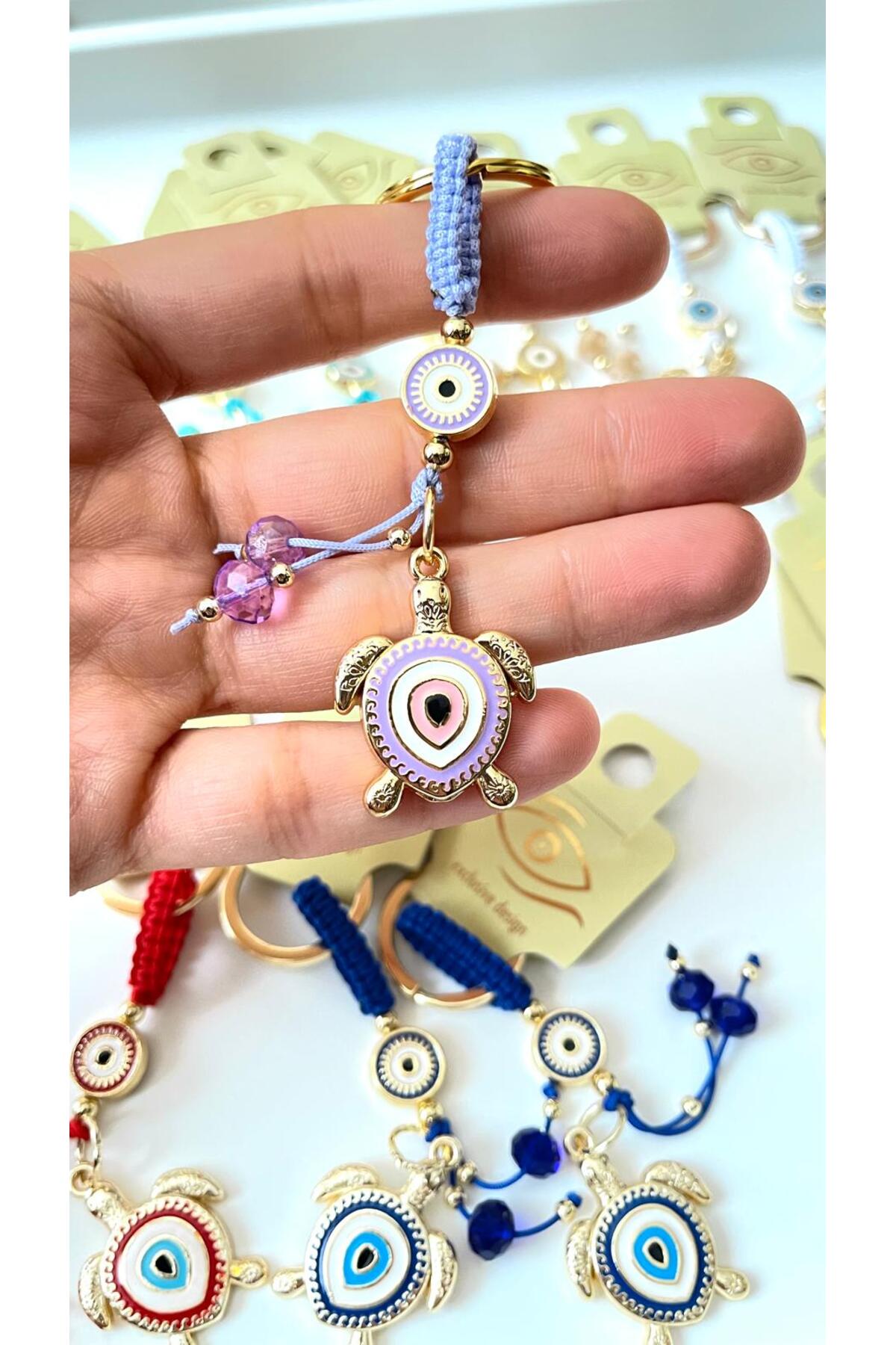 Ivy Gold-Plated Evil Eye Keychain - Lilac Turtle Design
