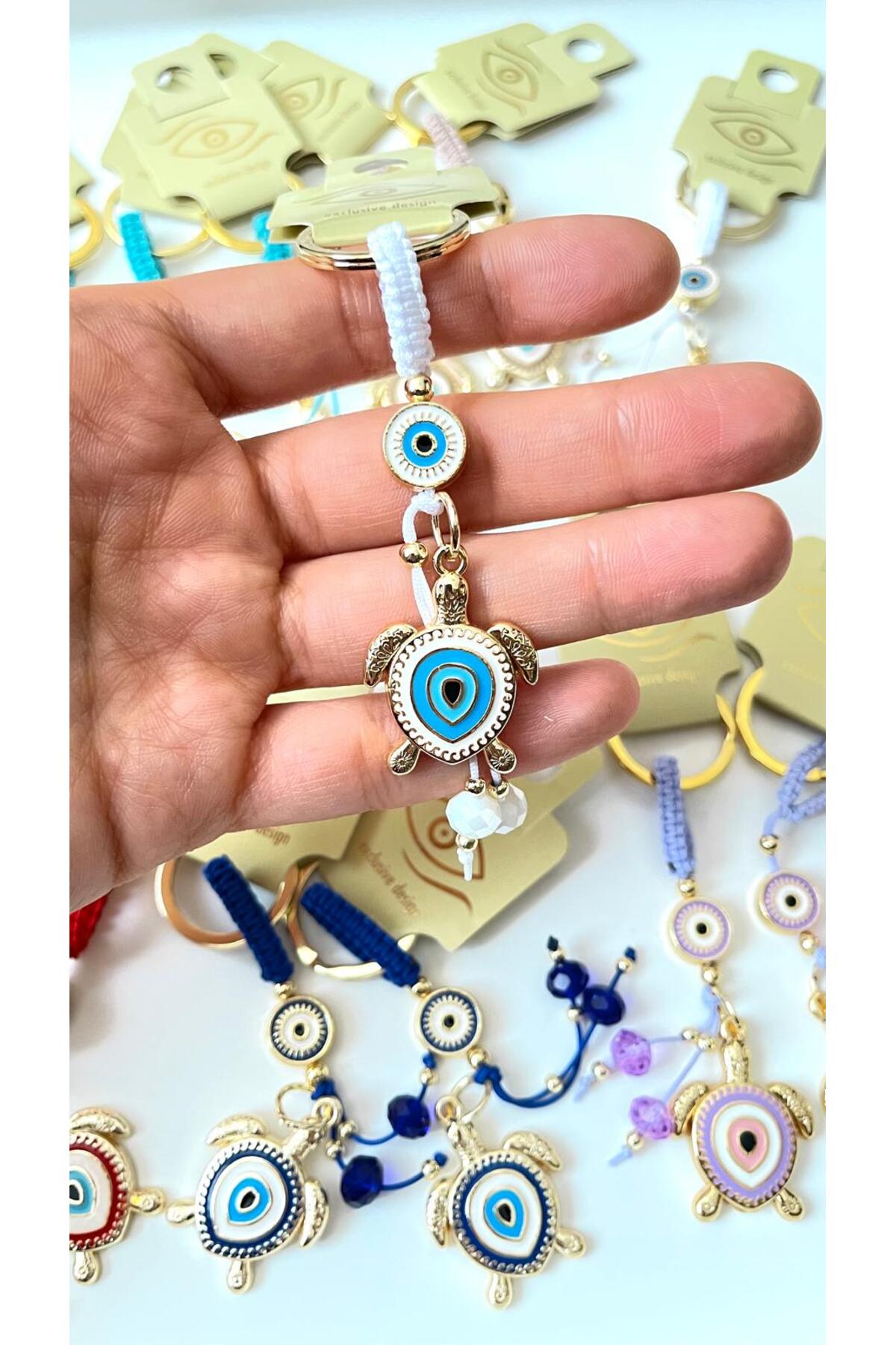 Ivy Gold-Plated Evil Eye Keychain - White Turtle Evil Eye