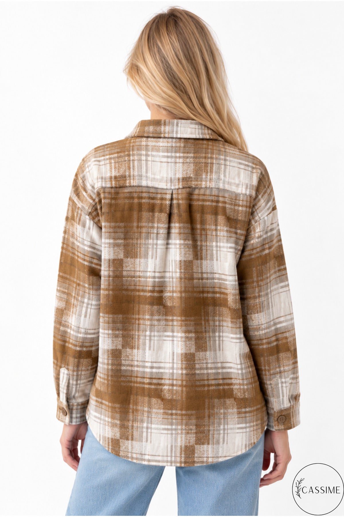 Eleanor Women's Plaid Shacket - Beige and Ecru Plaid