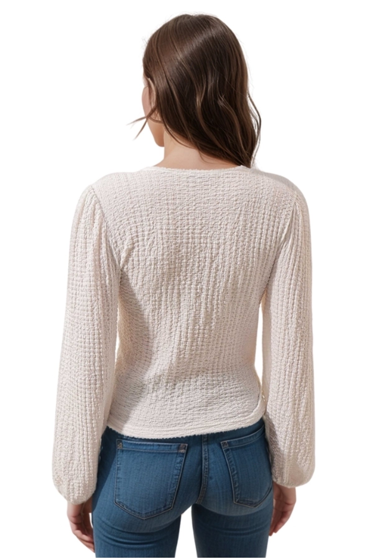 Faith Women's Belted Wrap Neck Knit Blouse - Ecru