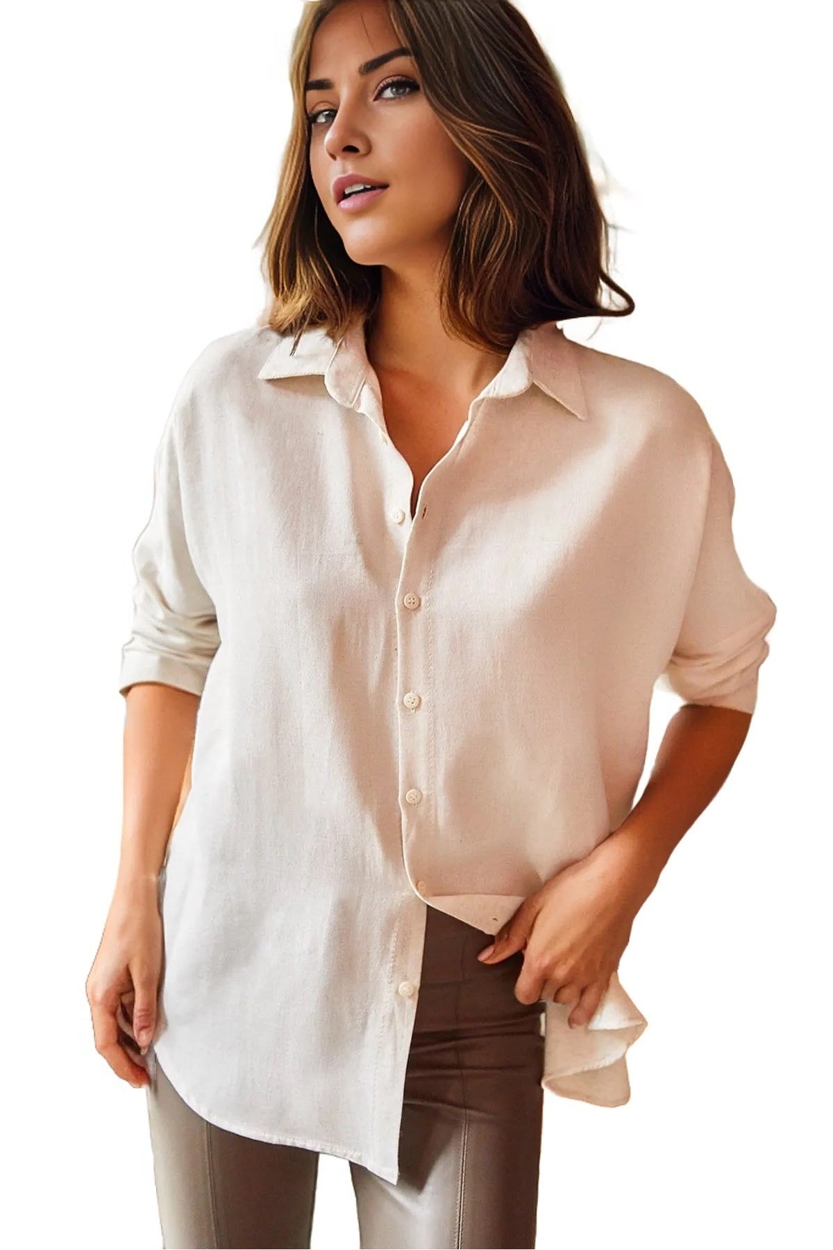 Harriet Women's Oversized Long Sleeve Shirt - Cream