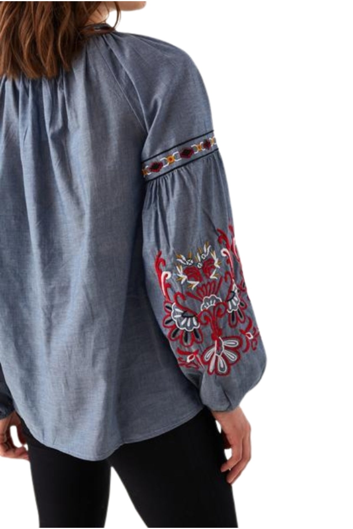 Penelope Women's Cotton Vintage Inspired Embroidered Blouse - Gray