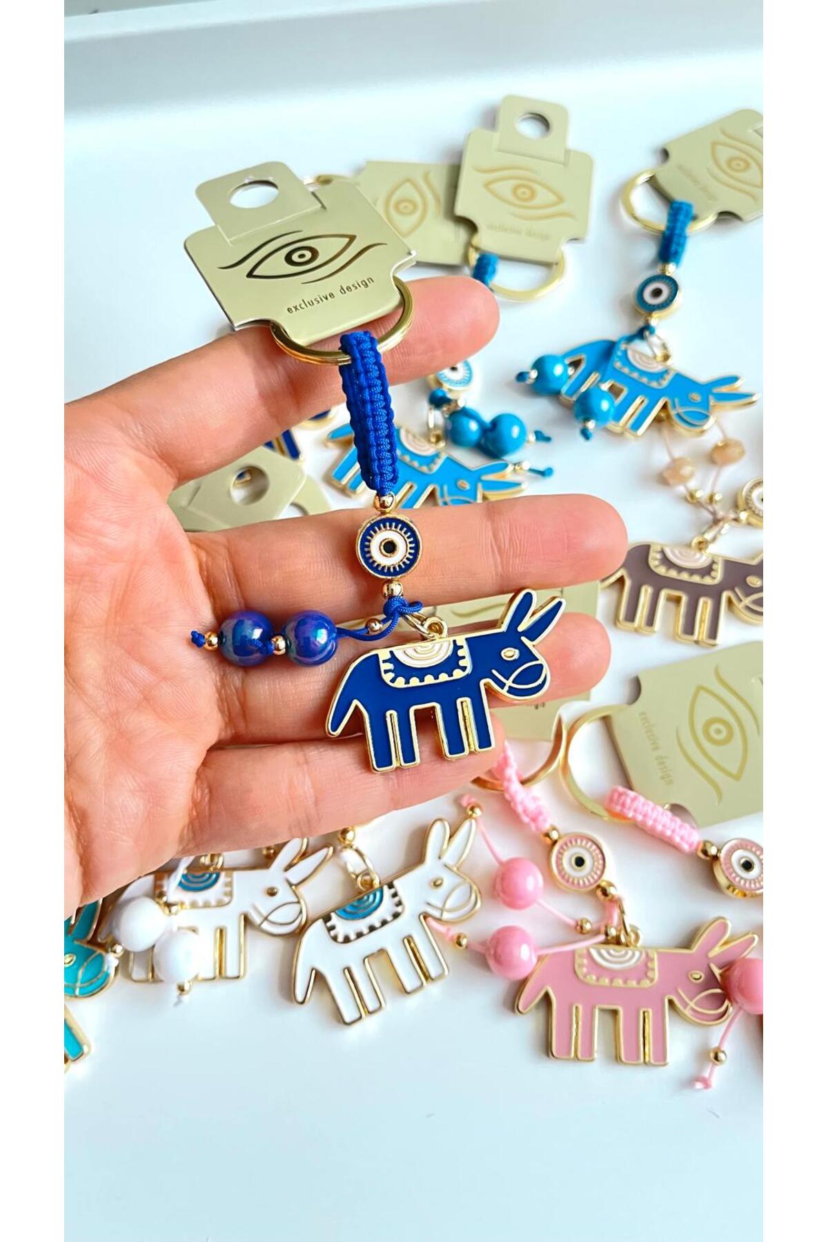 Bella Gold-Plated Animal Charm Keychain - Navy Donkey Design