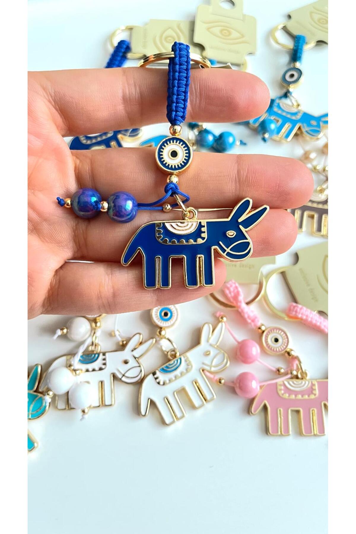 Bella Gold-Plated Animal Charm Keychain - Navy Donkey Design