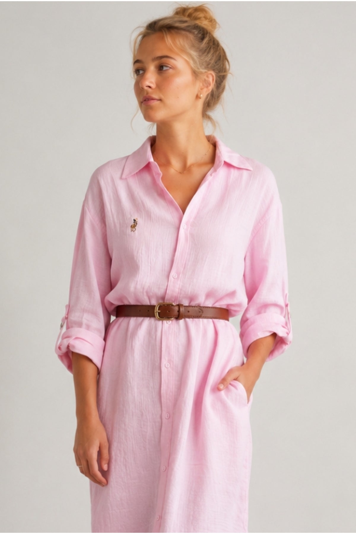 Hazel Women's Oversized Muslin Shirt Dress - Baby Pink Muslin