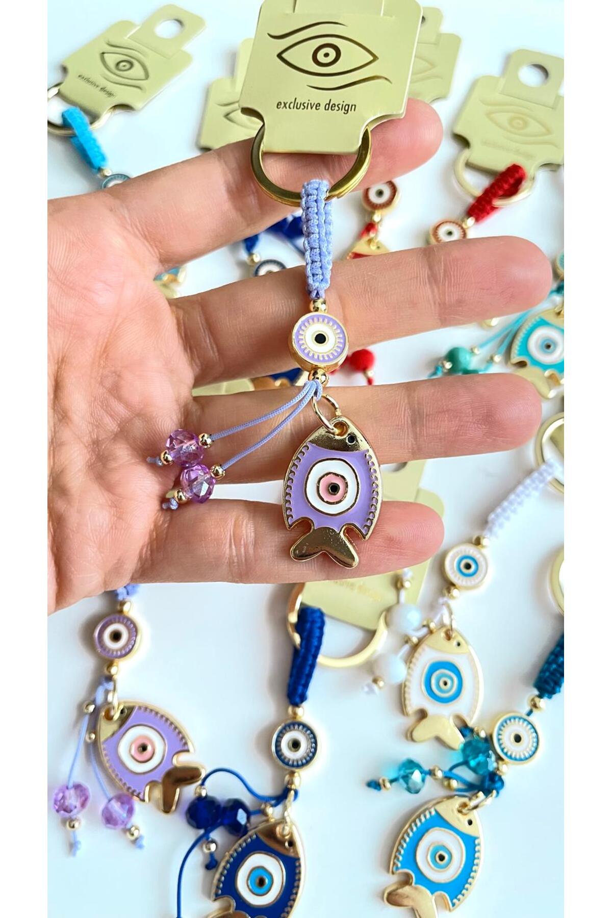 Ivy Gold-Plated Evil Eye Keychain - Lilac Fish Design