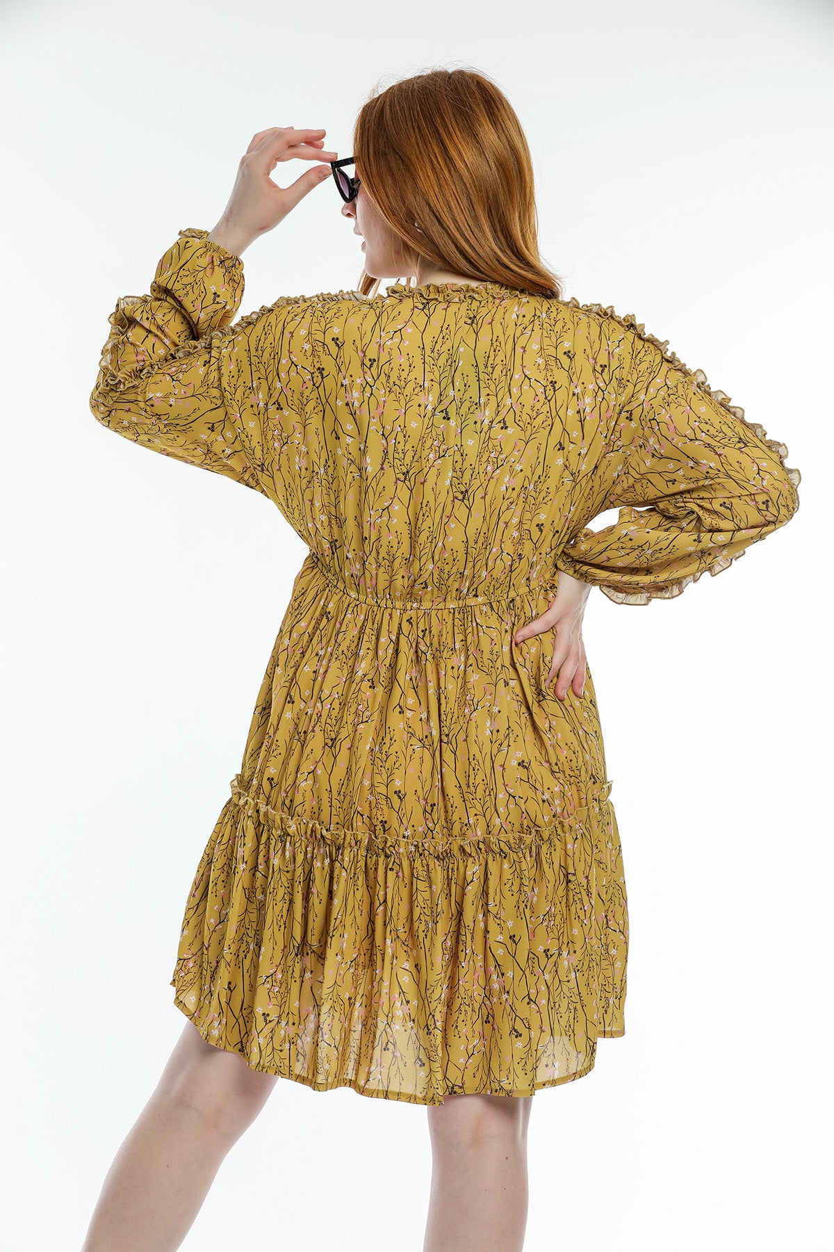 Laura Women's Floral Elastic Waist Mini Dress - Mustard Floral