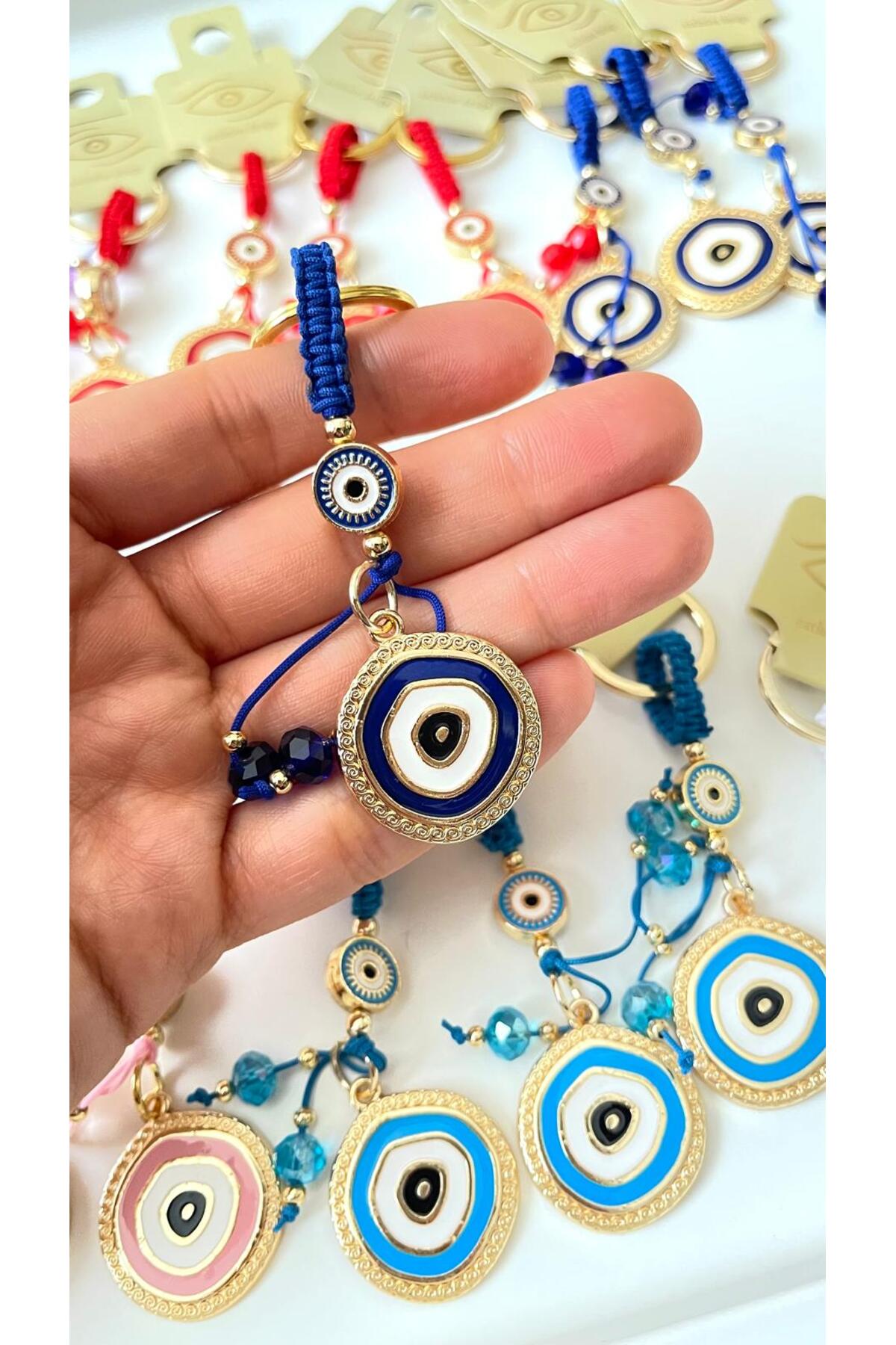 Brianna Gold-Plated Evil Eye Bead Keychain - Navy Evil Eye