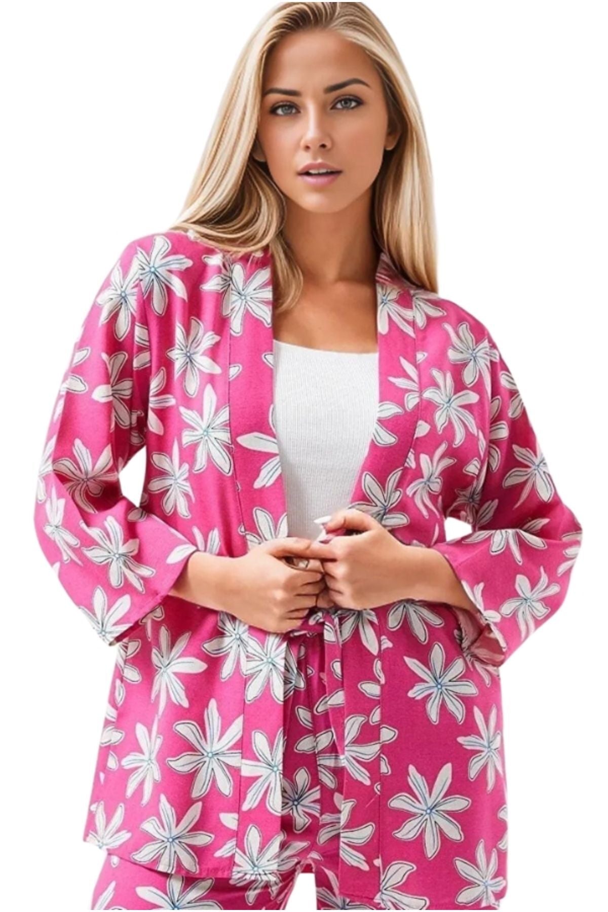 Catherine Women's Linen-Viscose Blend Relaxed Fit Kimono - Pink Floral