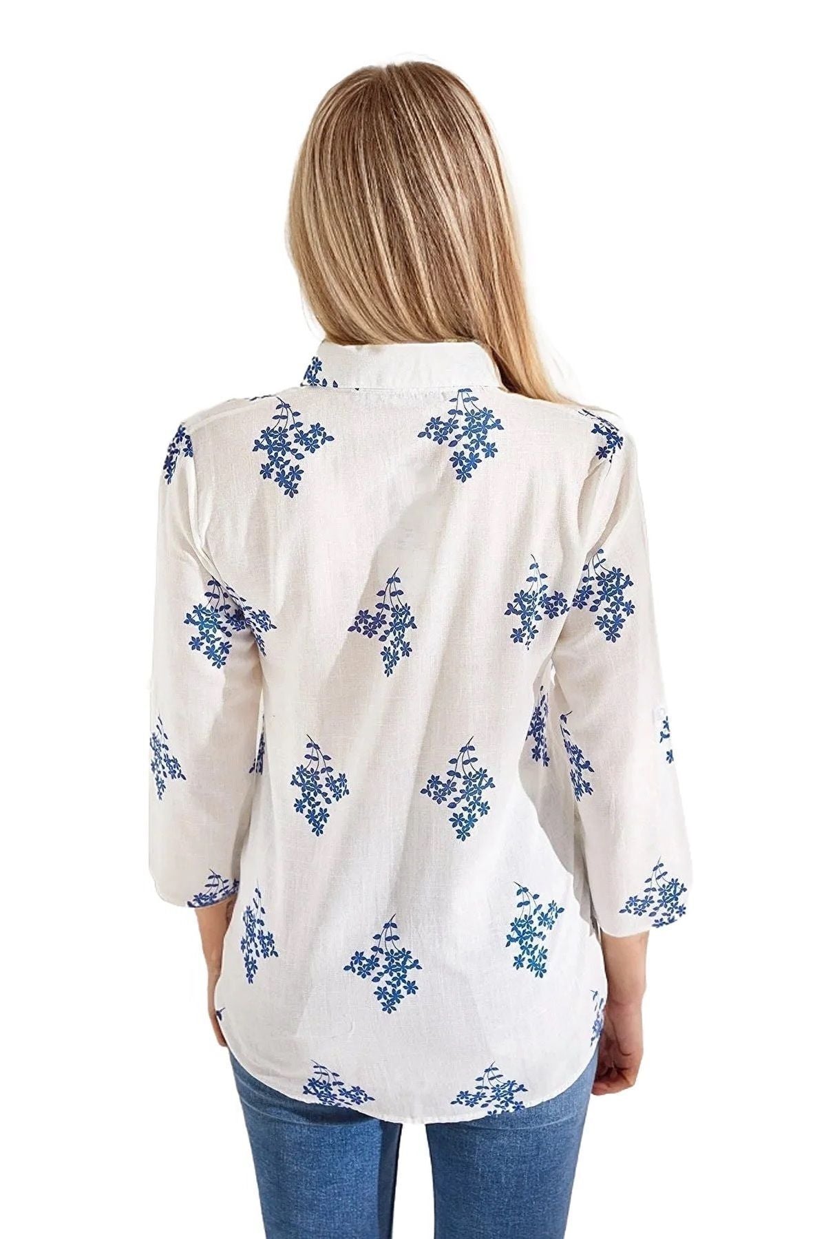 Robyn Women's Cotton Blend Roll-Sleeve Button-Up Shirt - Navy Floral