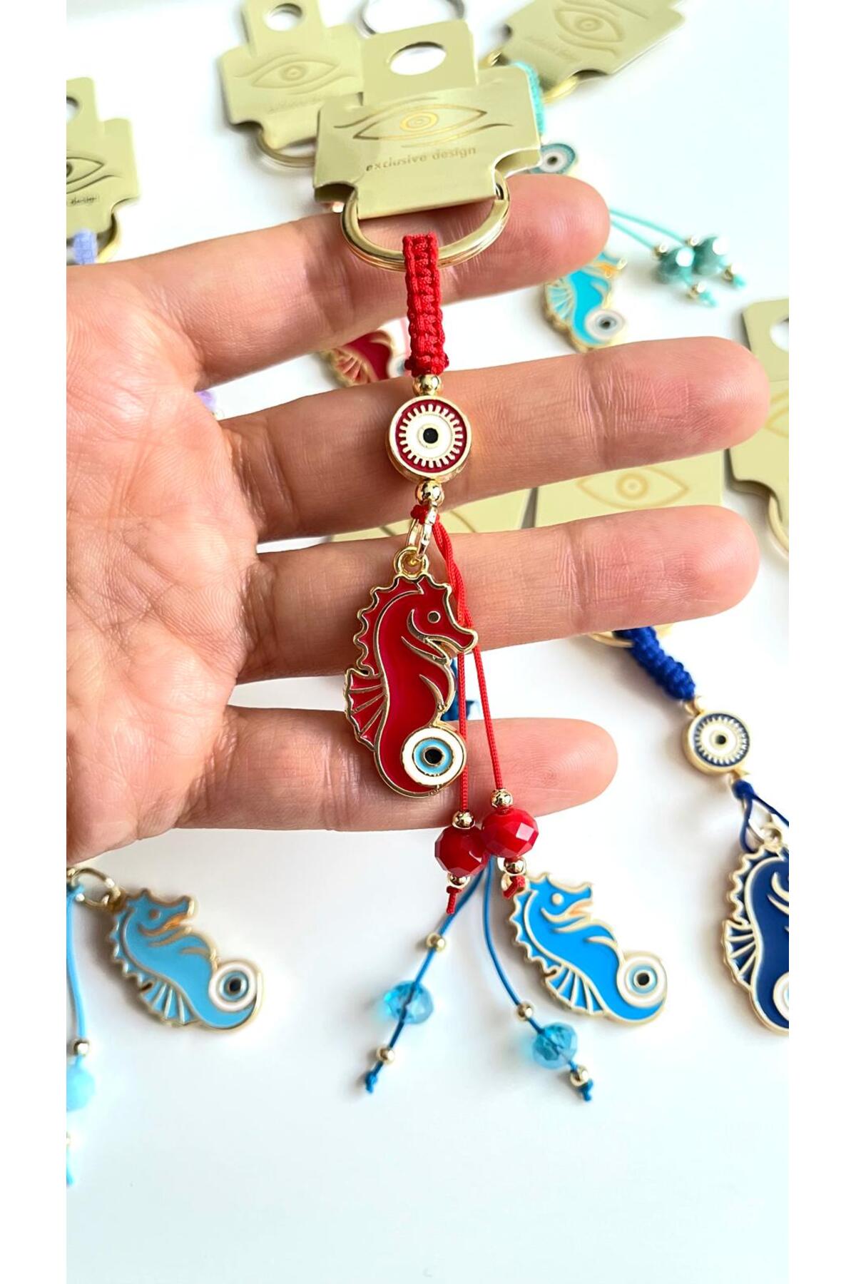 Ivy Gold-Plated Evil Eye Keychain - Red Seahorse