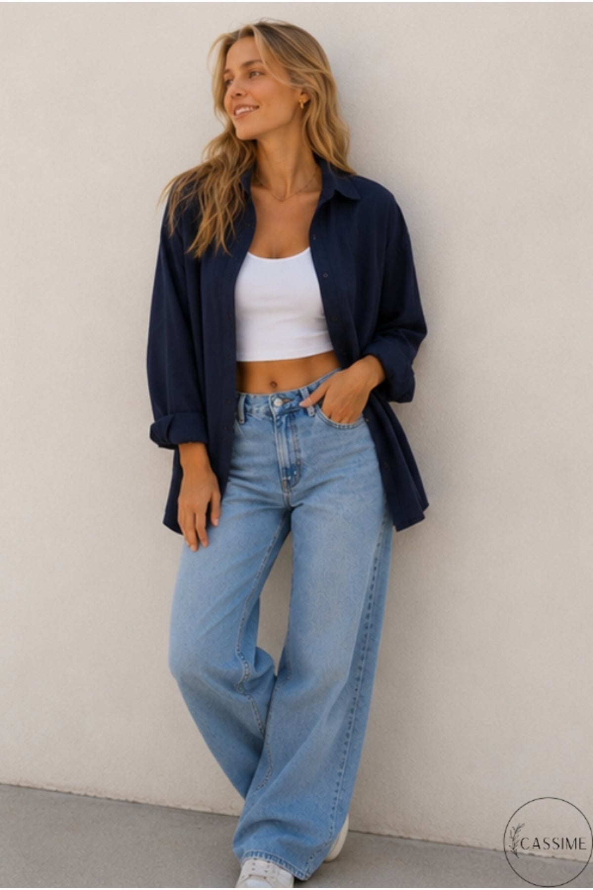 Melissa Women's Oversized Longline Shirt - Navy