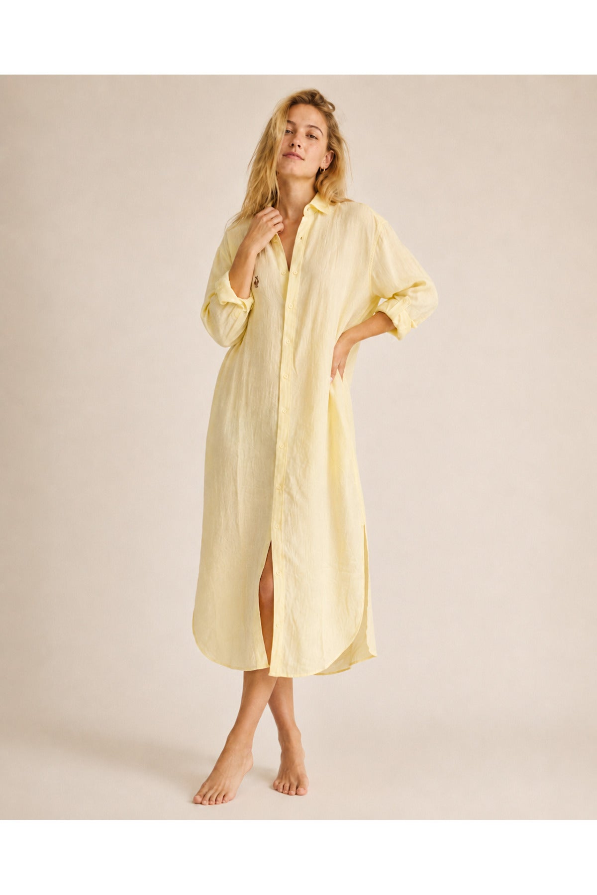 Hazel Women's Oversized Muslin Shirt Dress - Yellow Emblem