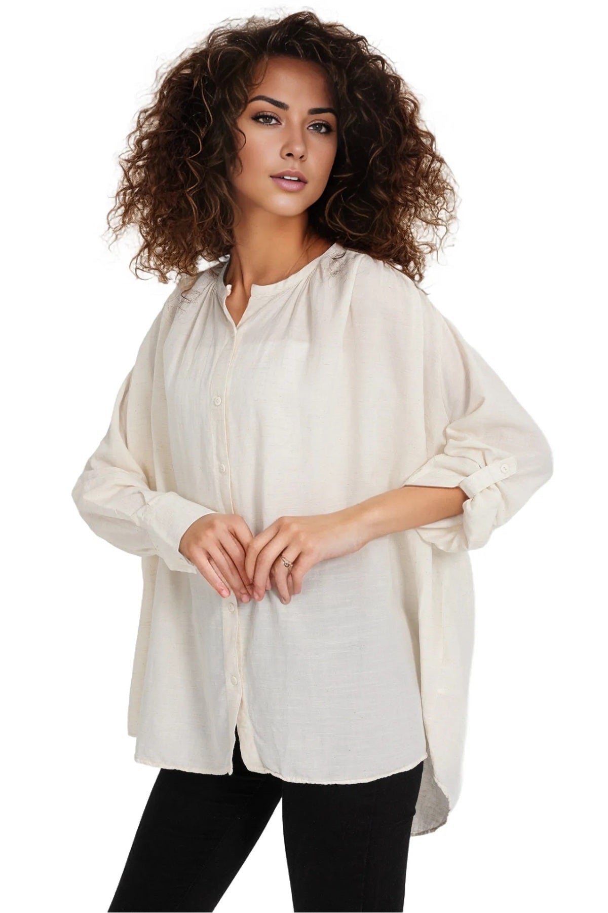 Bridget Women's Cotton Oversized Roll-Sleeve Shirt - Cream