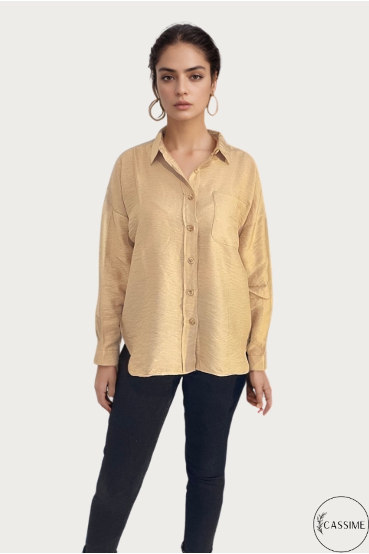 Georgia Women's Oversized Long Sleeve Shirt - Solid Beige