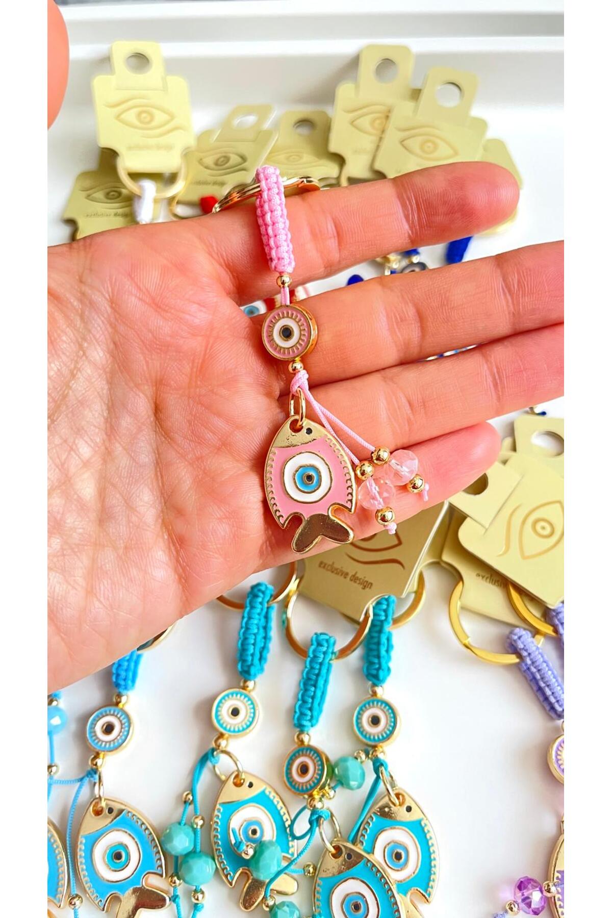 Ivy Gold-Plated Evil Eye Keychain - Pink Fish Design