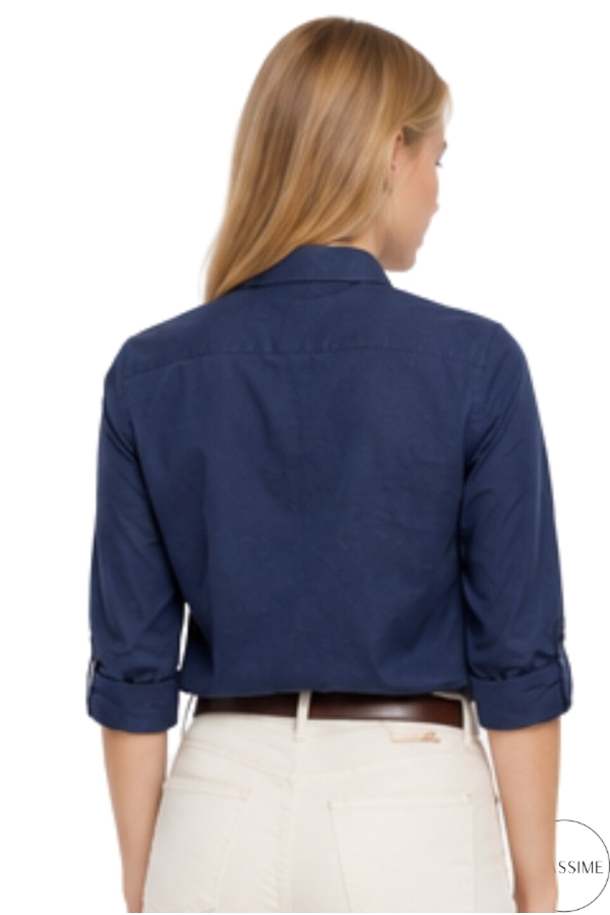 Robyn Women's Linen-Viscose Blend Roll-Sleeve Button-Up Shirt - Navy