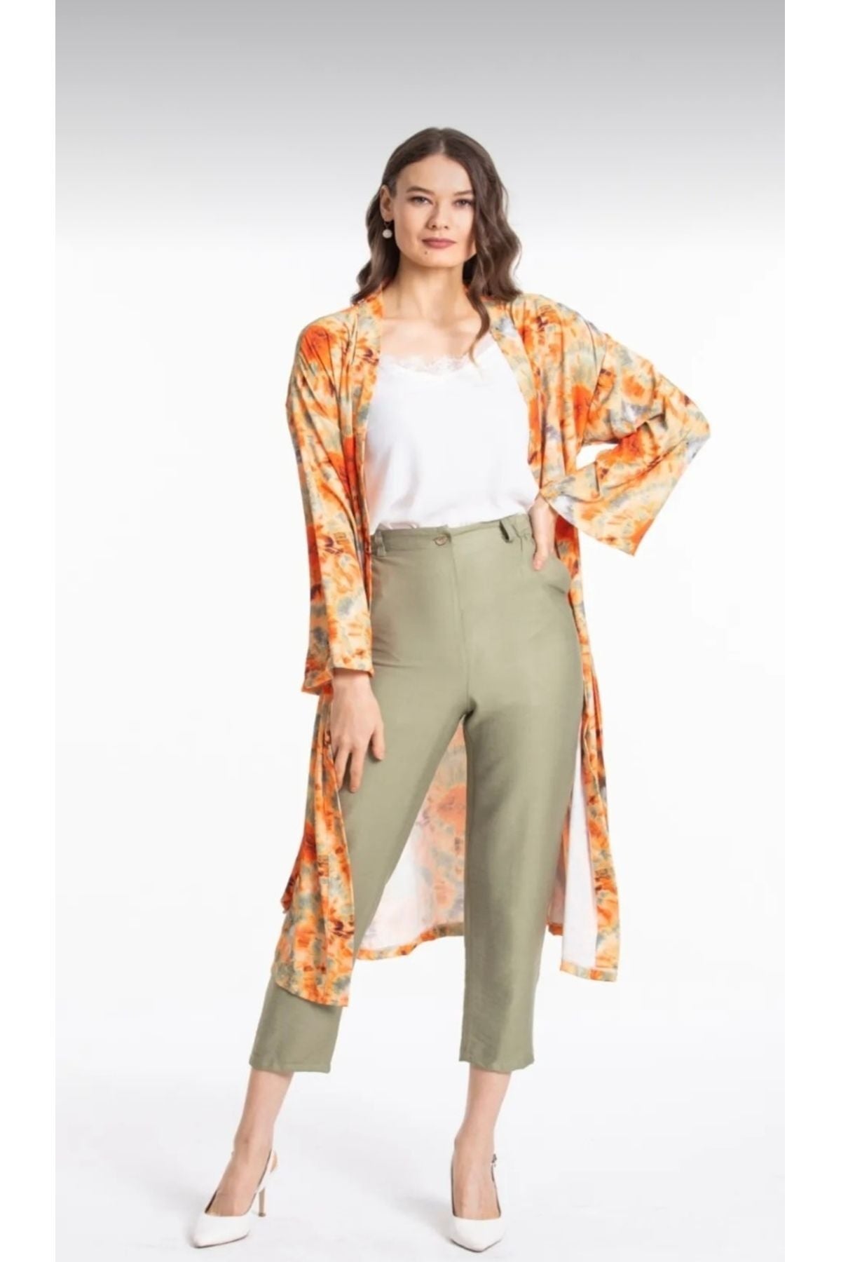 Scarlett Women's Relaxed Tie-Dye Kimono - Green and Orange Tie-Dye