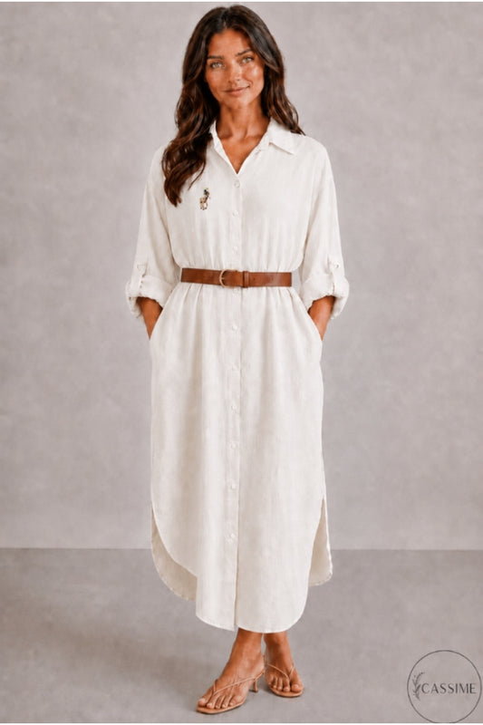 Hazel Women's Oversized Muslin Shirt Dress - Cream