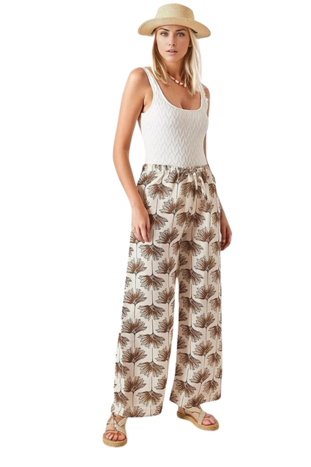 Lucy Women's Linen-Viscose Blend Wide Leg Palazzo Pants - Brown Ginkgo
