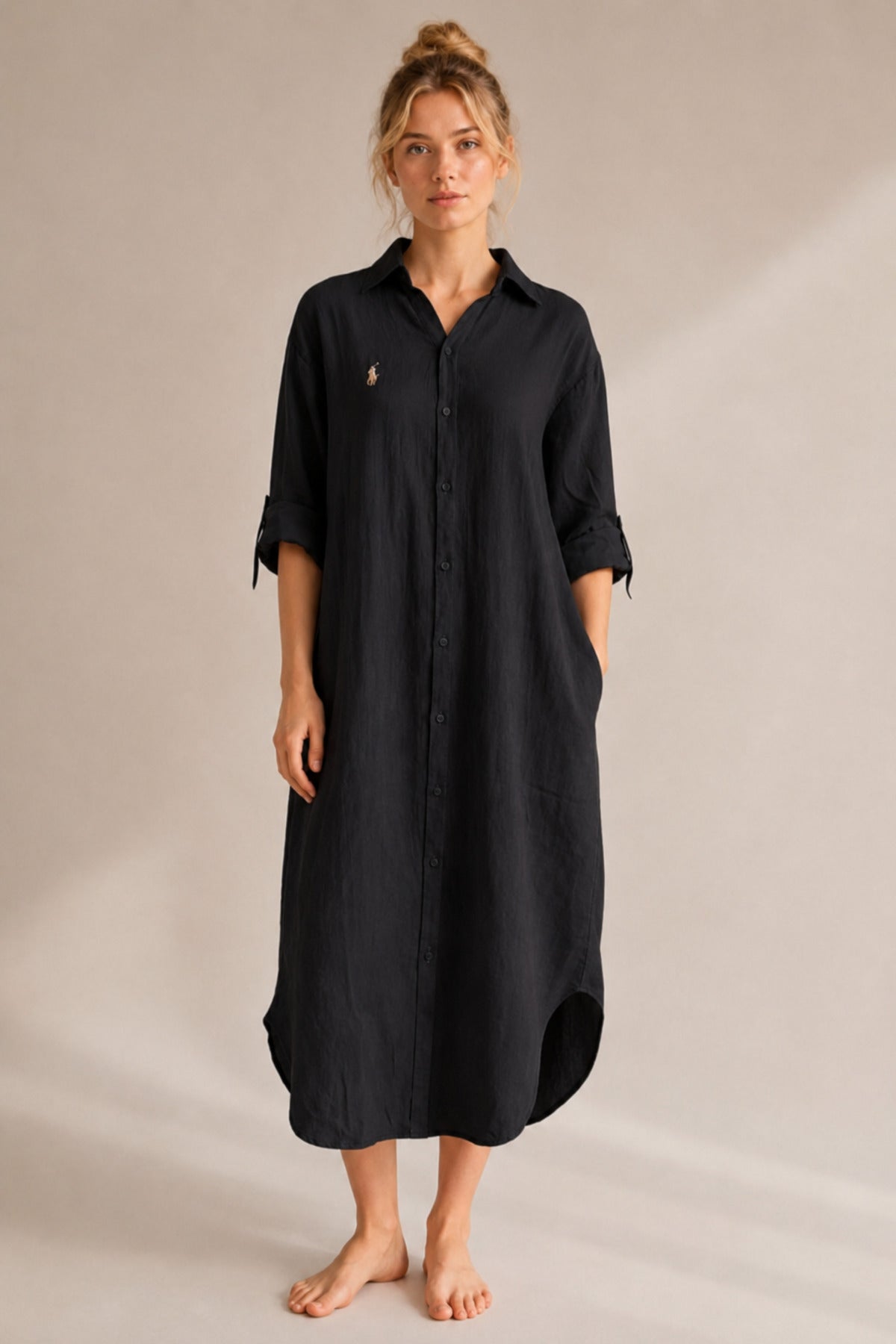 Hazel Women's Oversized Muslin Shirt Dress - Black