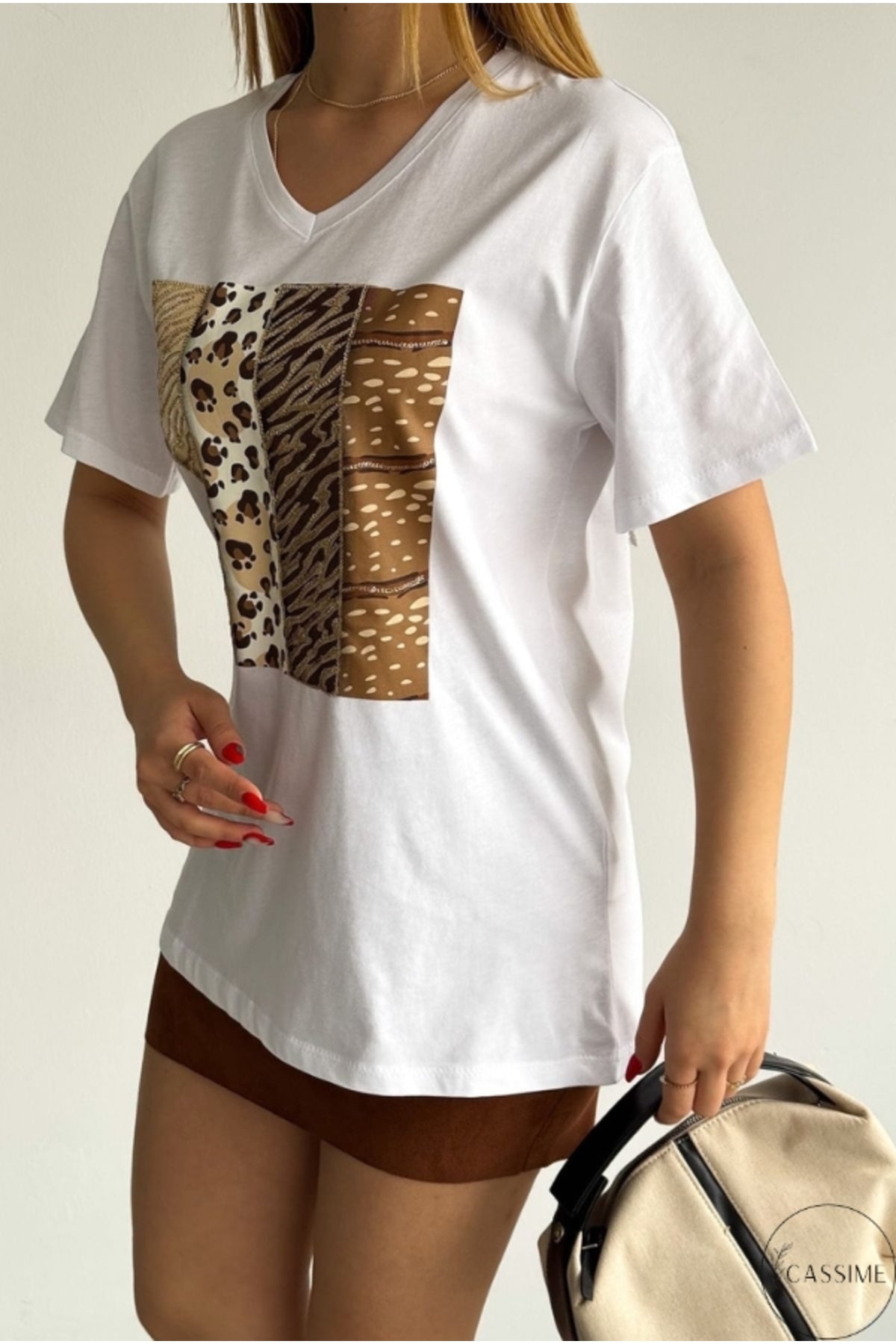 Nora Women's Cotton Plus Size Graphic T-Shirt - White Leopard Print