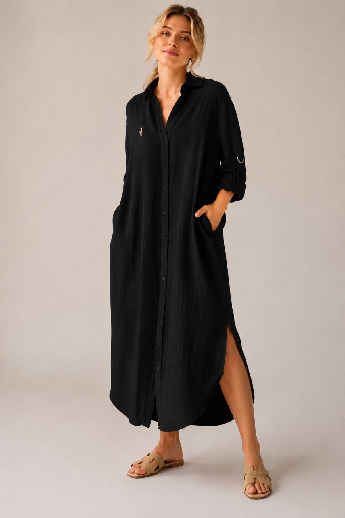 Hazel Women's Oversized Muslin Shirt Dress - Black