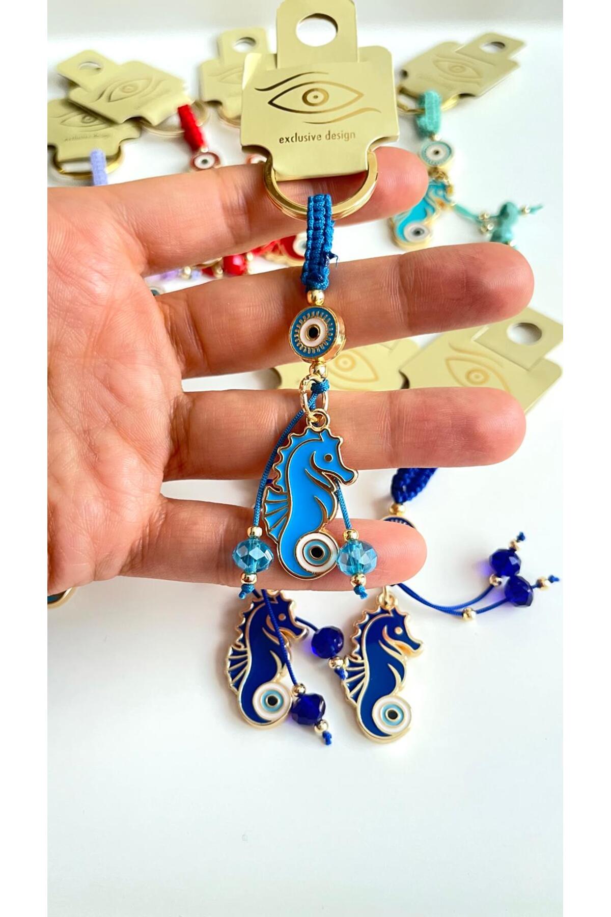Ivy Gold-Plated Evil Eye Keychain - Blue Seahorse