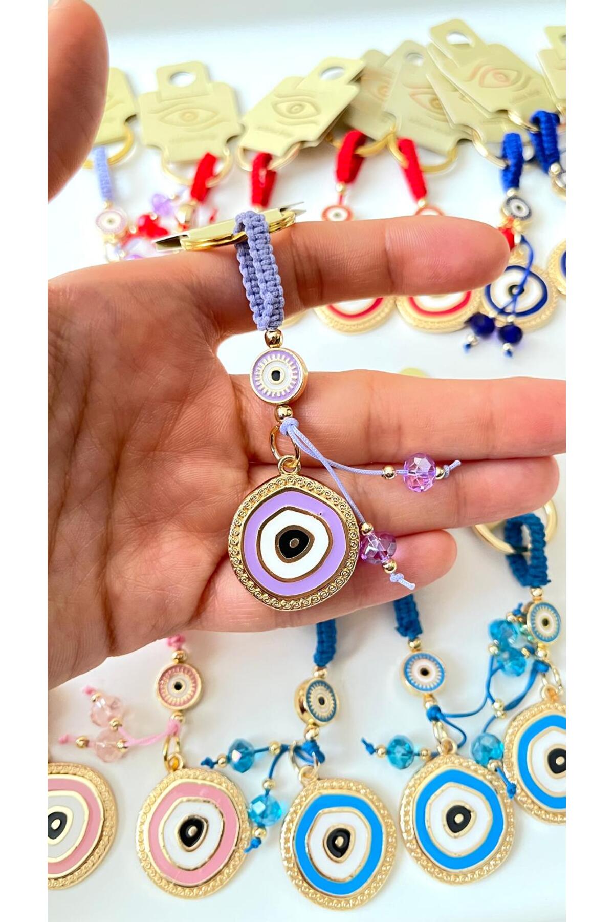 Brianna Gold-Plated Evil Eye Bead Keychain - Lilac Evil Eye