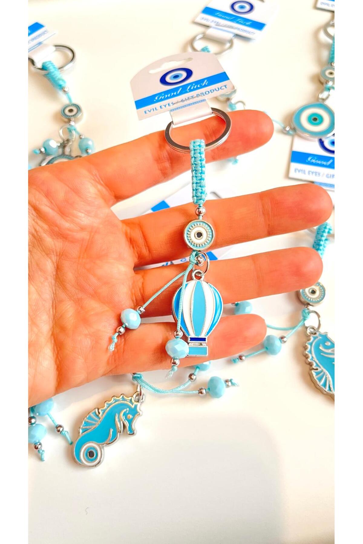 Abigail Silver-Plated Evil Eye Keychain - Blue Balloon Evil Eye