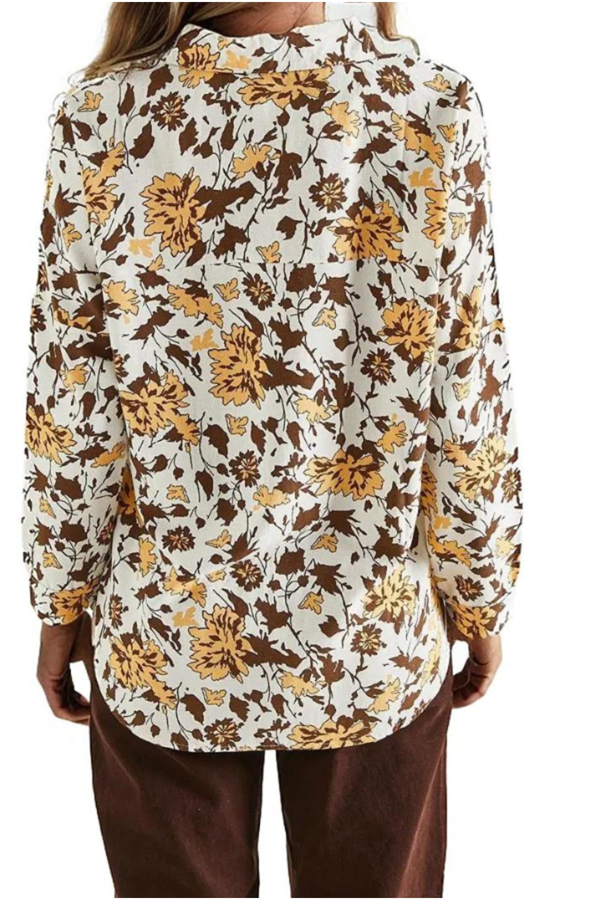 Emilia Women's Linen Blend Oversized Printed Shirt - Brown Floral