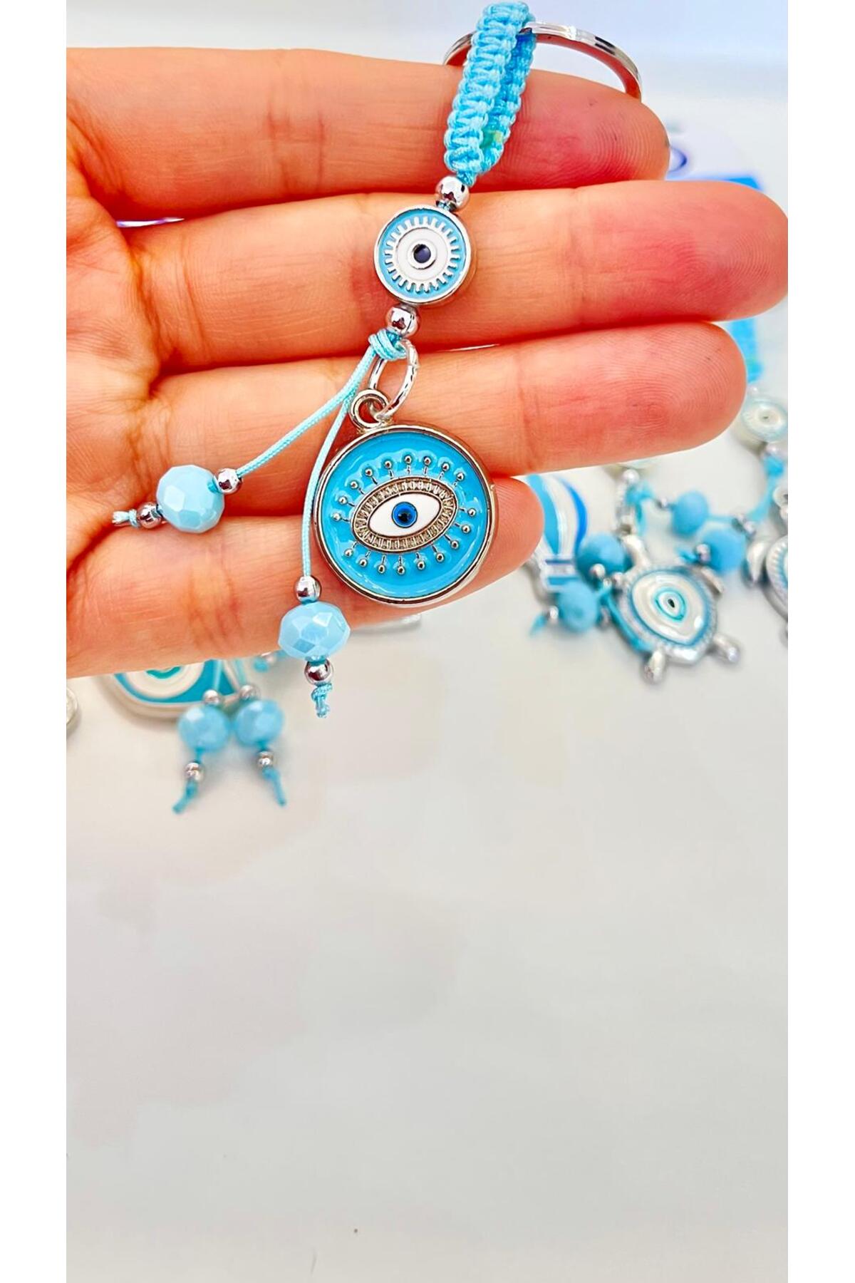 Abigail Silver-Plated Evil Eye Keychain - Round Blue Evil Eye