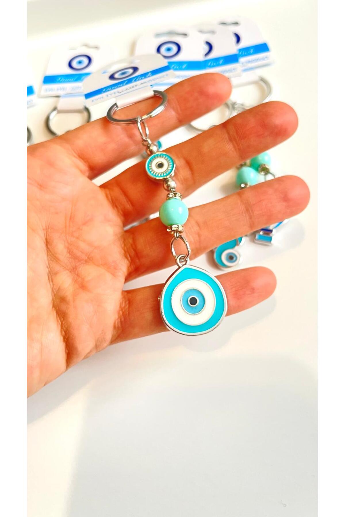 Abigail Silver-Plated Evil Eye Keychain - Turquoise Metal Teardrop Evil Eye