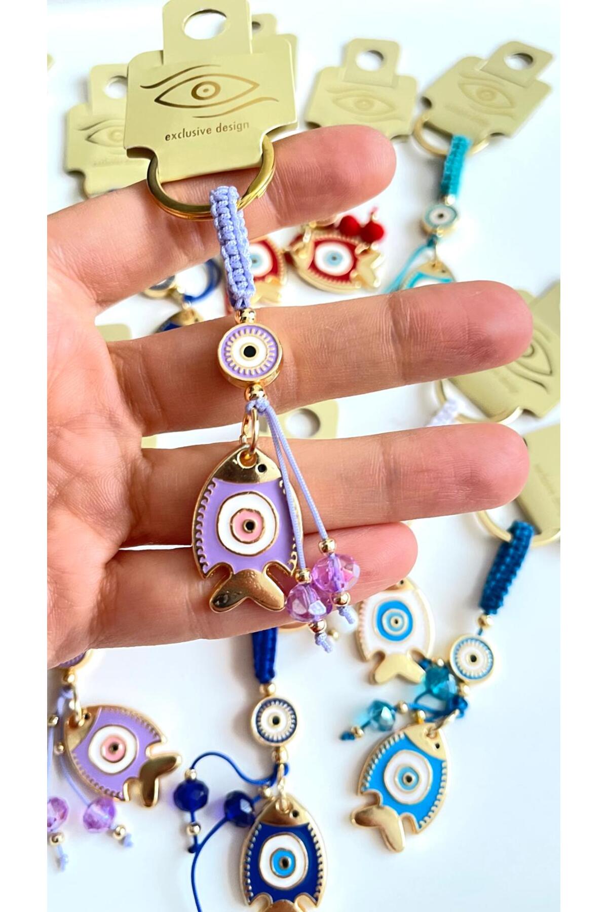 Ivy Gold-Plated Evil Eye Keychain - Lilac Fish Design