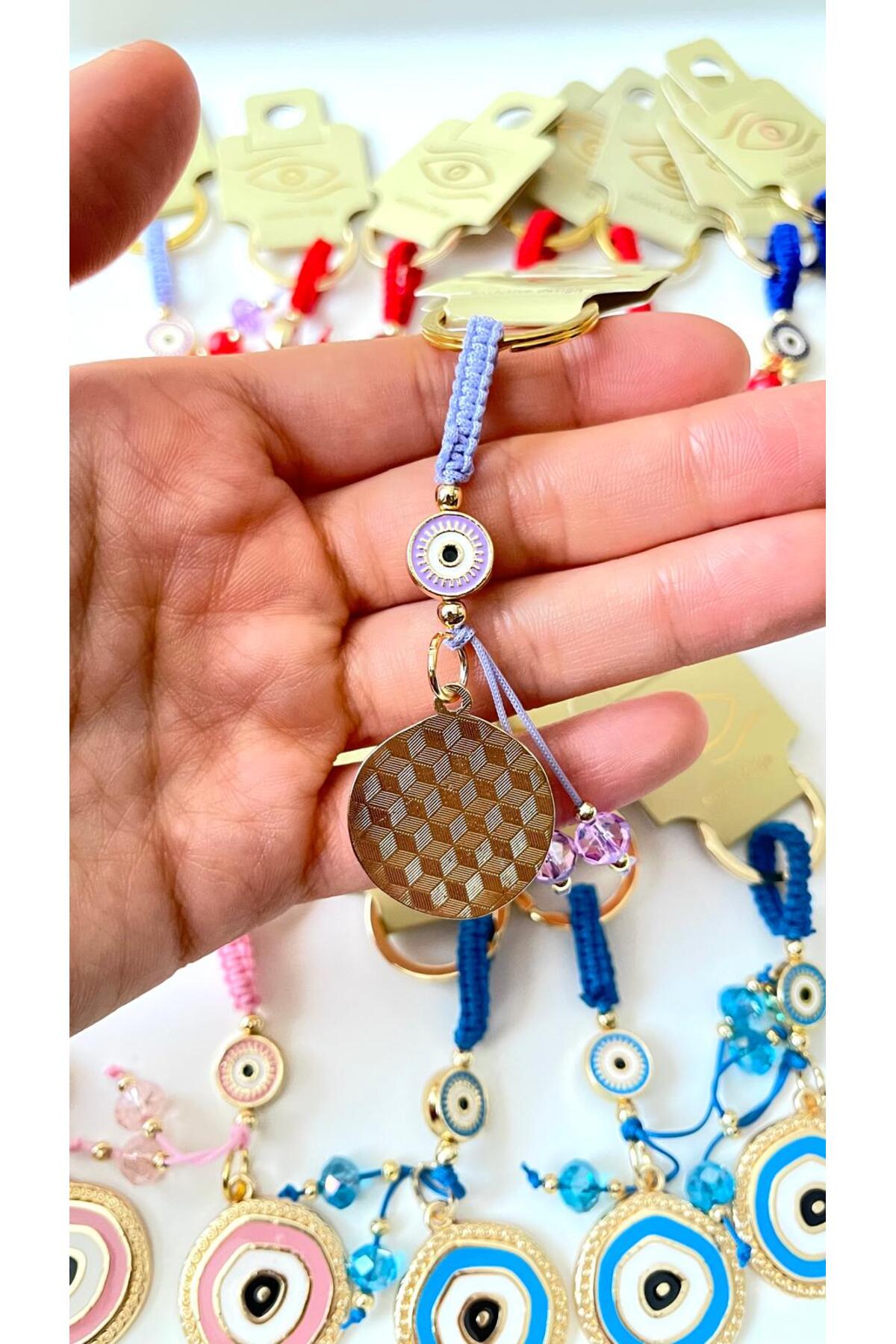 Brianna Gold-Plated Evil Eye Bead Keychain - Lilac Evil Eye
