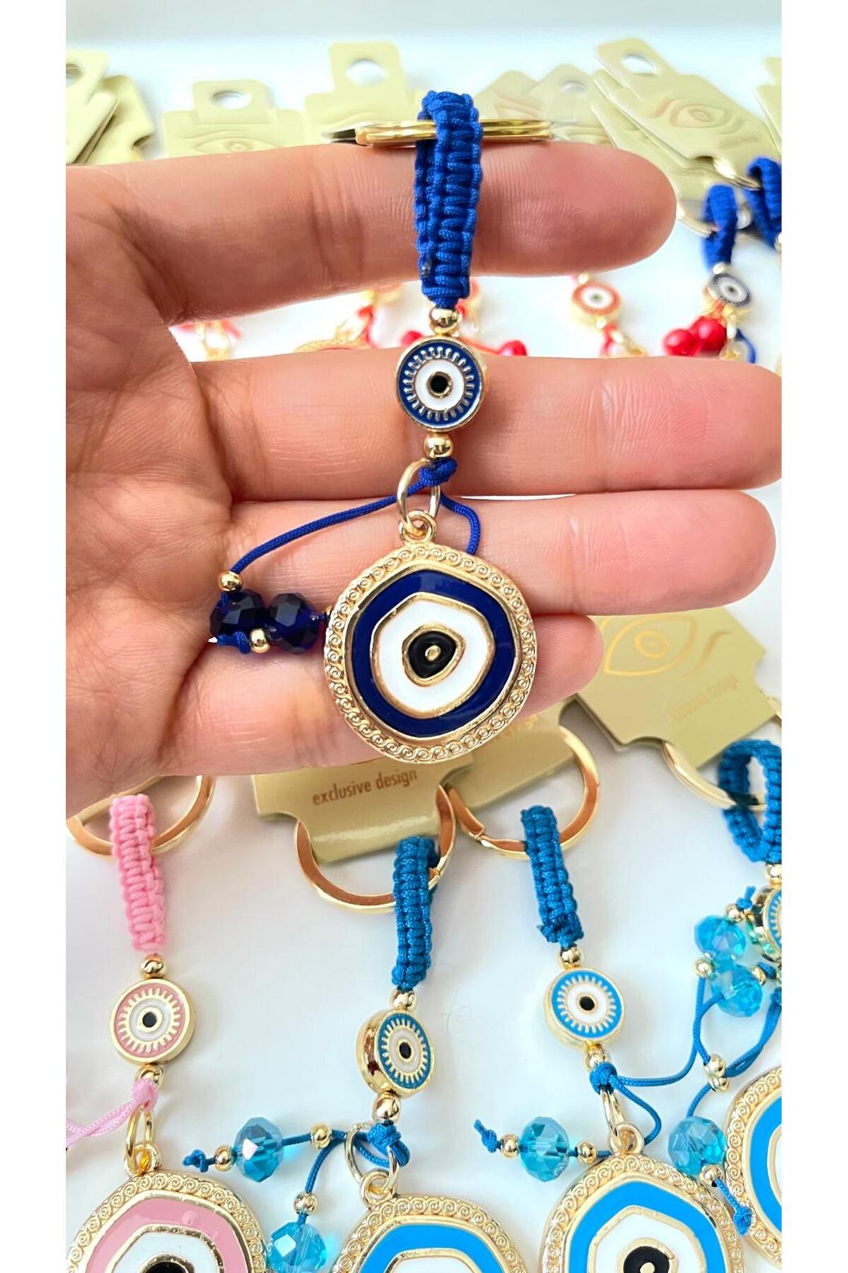 Brianna Gold-Plated Evil Eye Bead Keychain - Navy Evil Eye