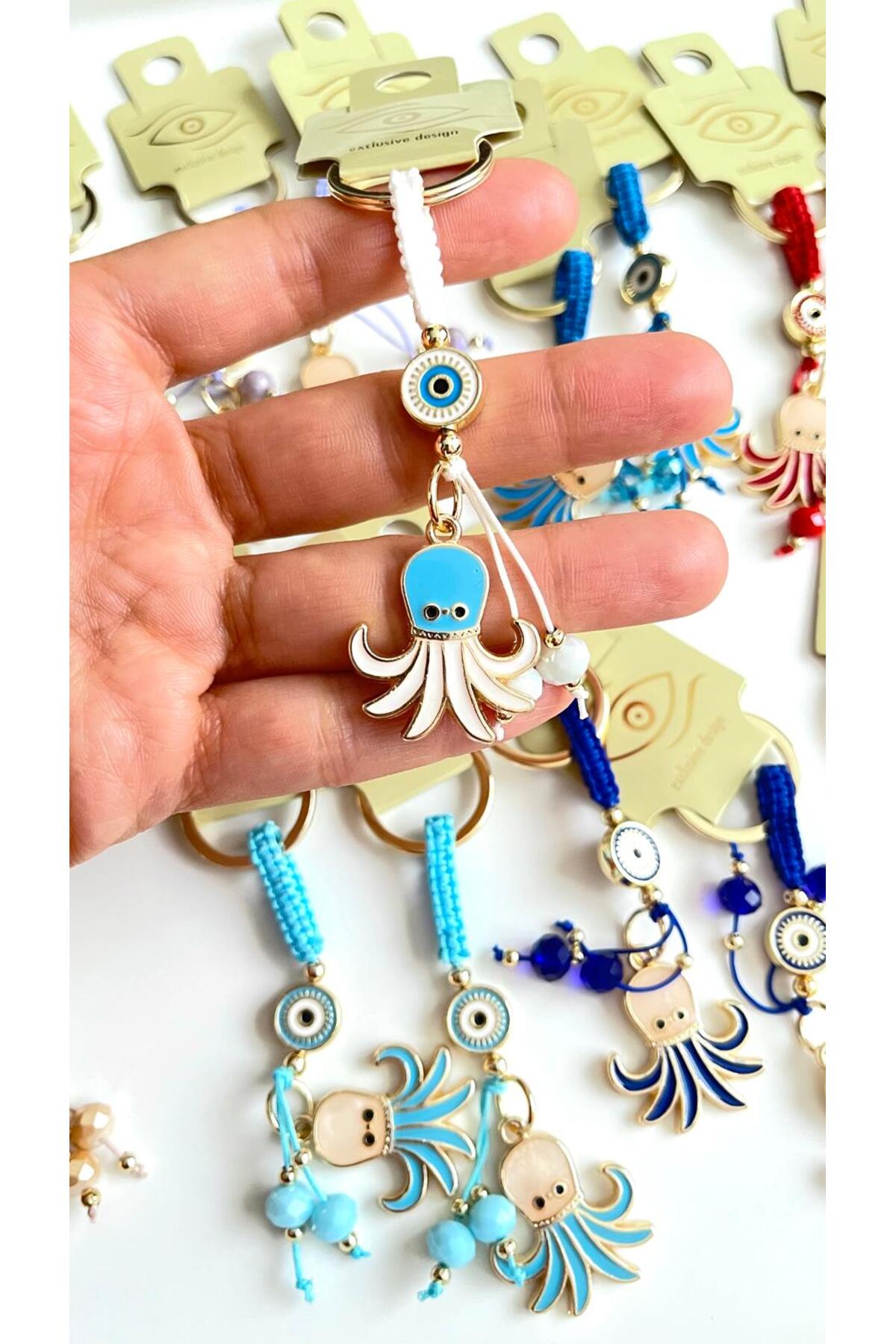 Ivy Gold-Plated Evil Eye Keychain - White Octopus Design