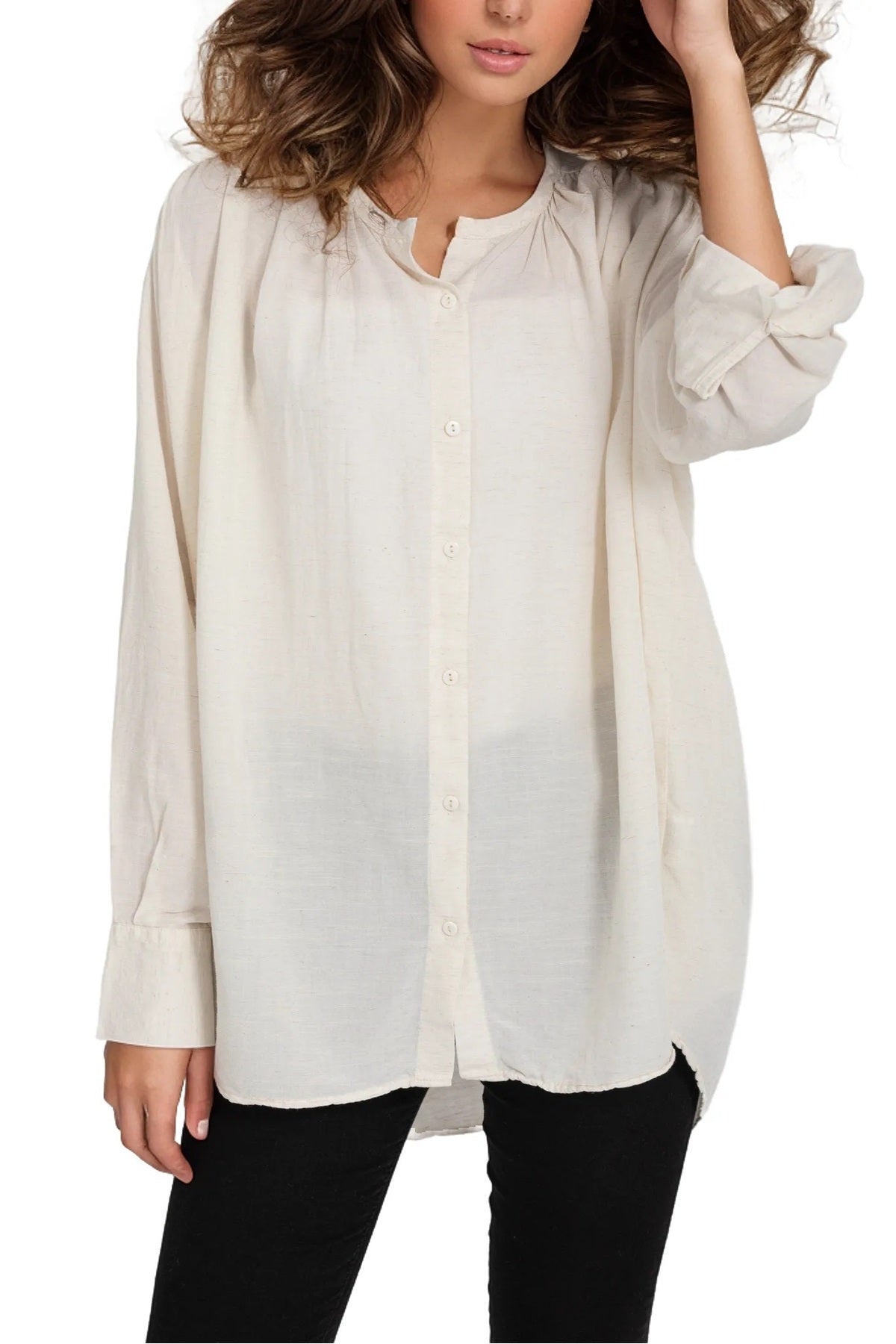 Bridget Women's Cotton Oversized Roll-Sleeve Shirt - Cream