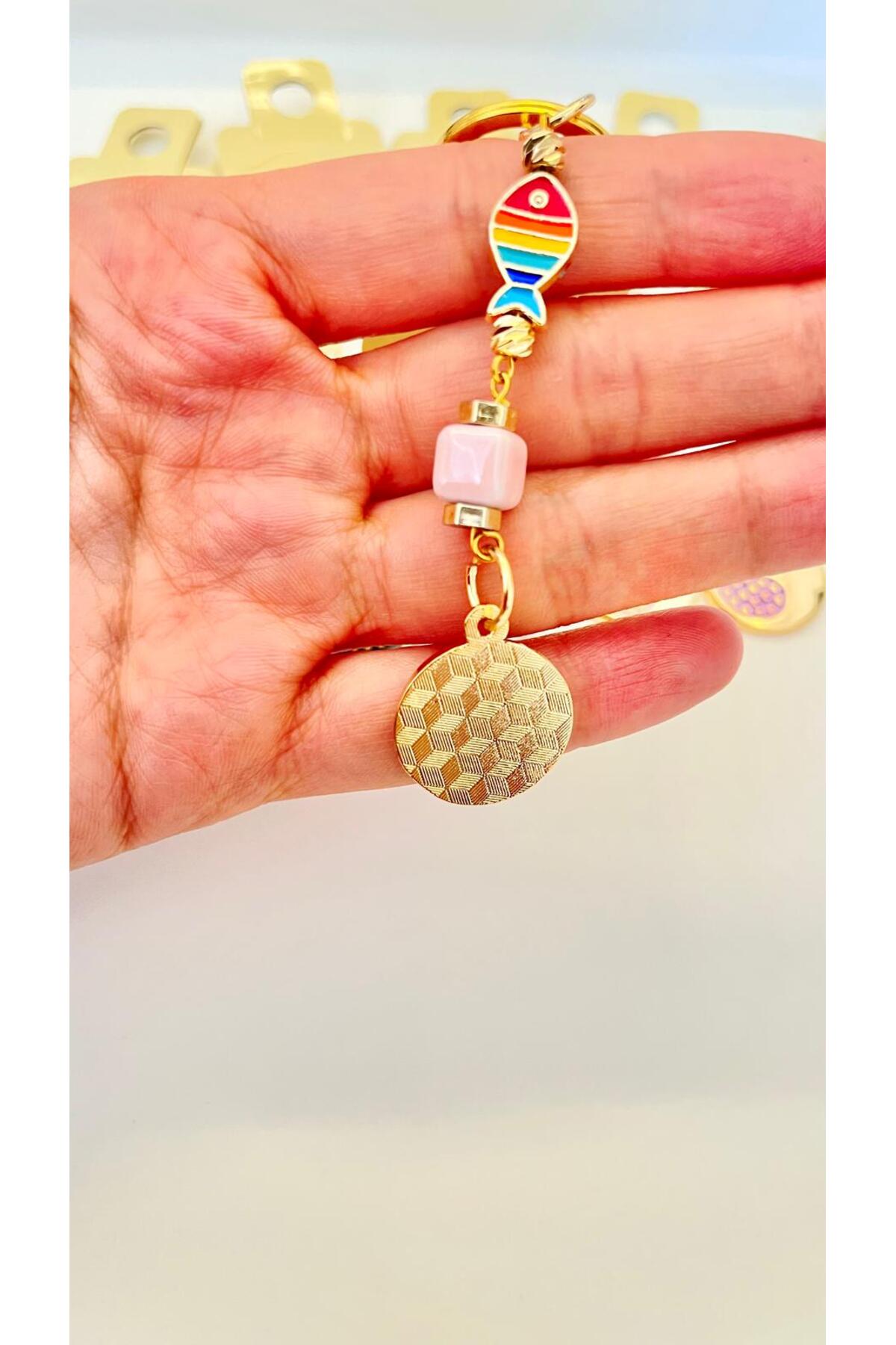 Hannah Gold-Plated Bodrum Bead Keychain - Orange