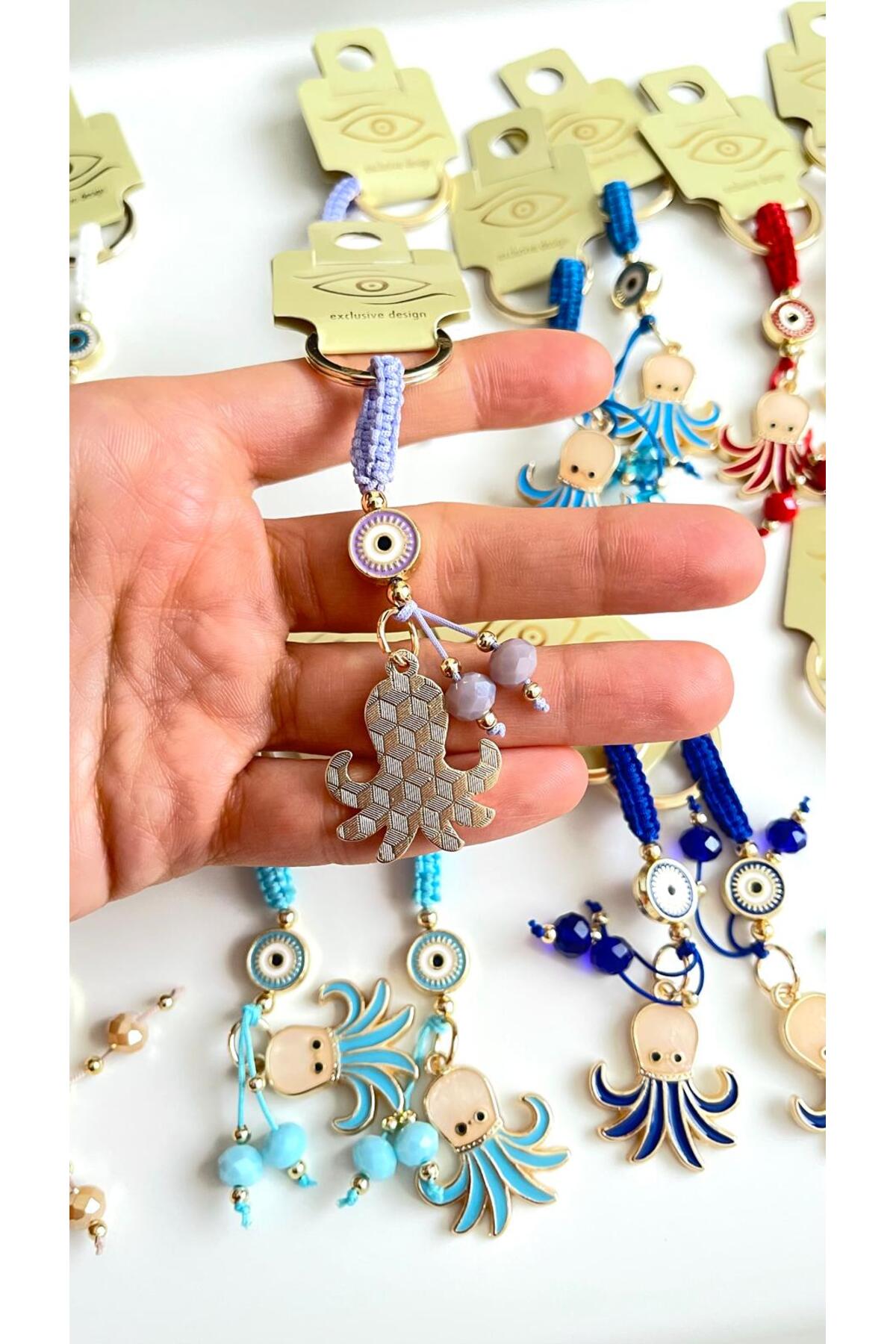 Ivy Gold-Plated Evil Eye Keychain - Lilac Octopus Design