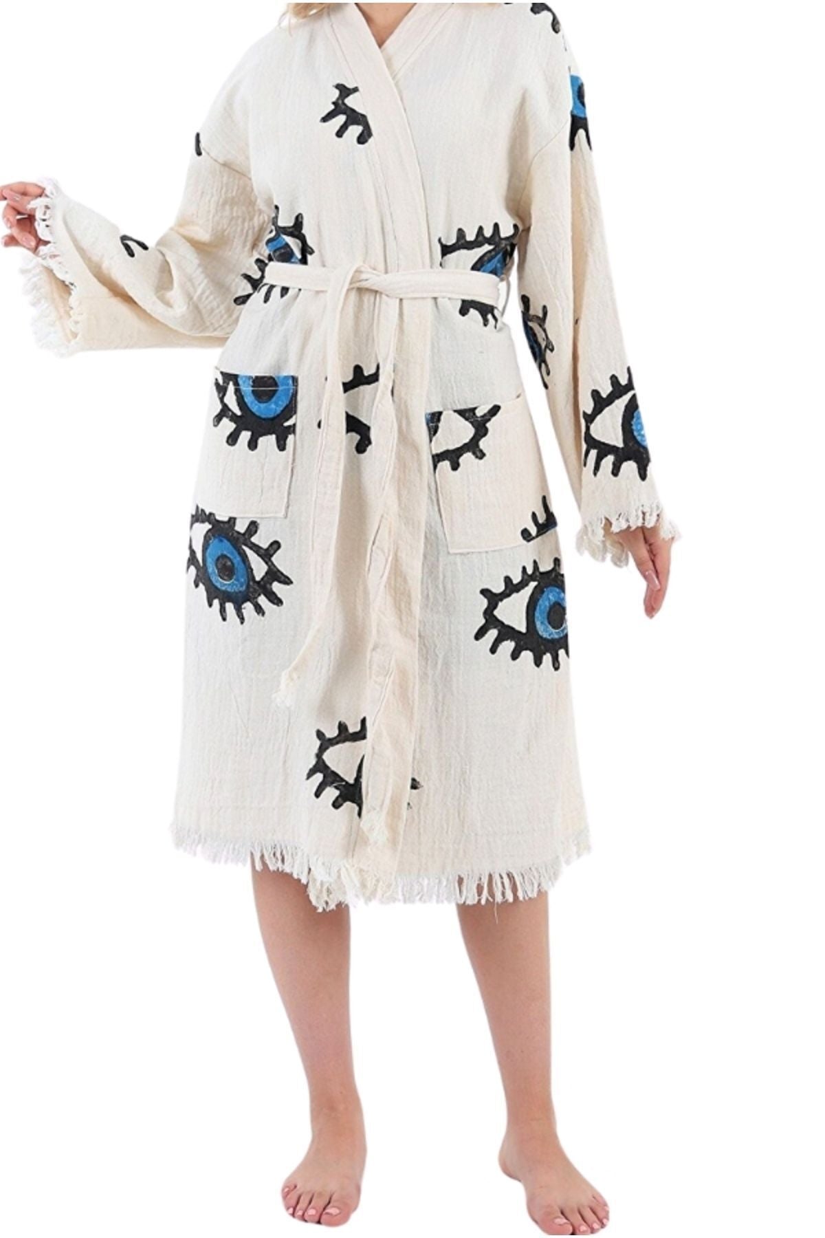 Heidi Women's Evil Eye Hooded Muslin Beach Robe - Evil Eye Print