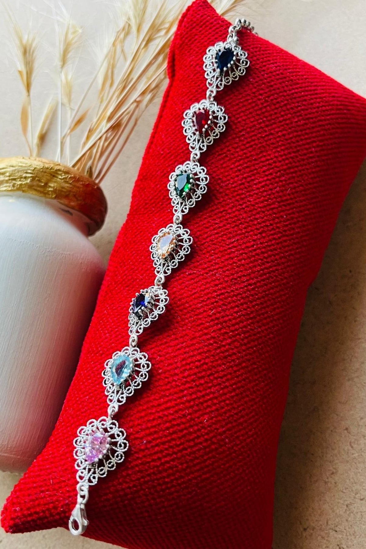 Brooke Seven-Stone Filigree Silver Bracelet - Multicolor