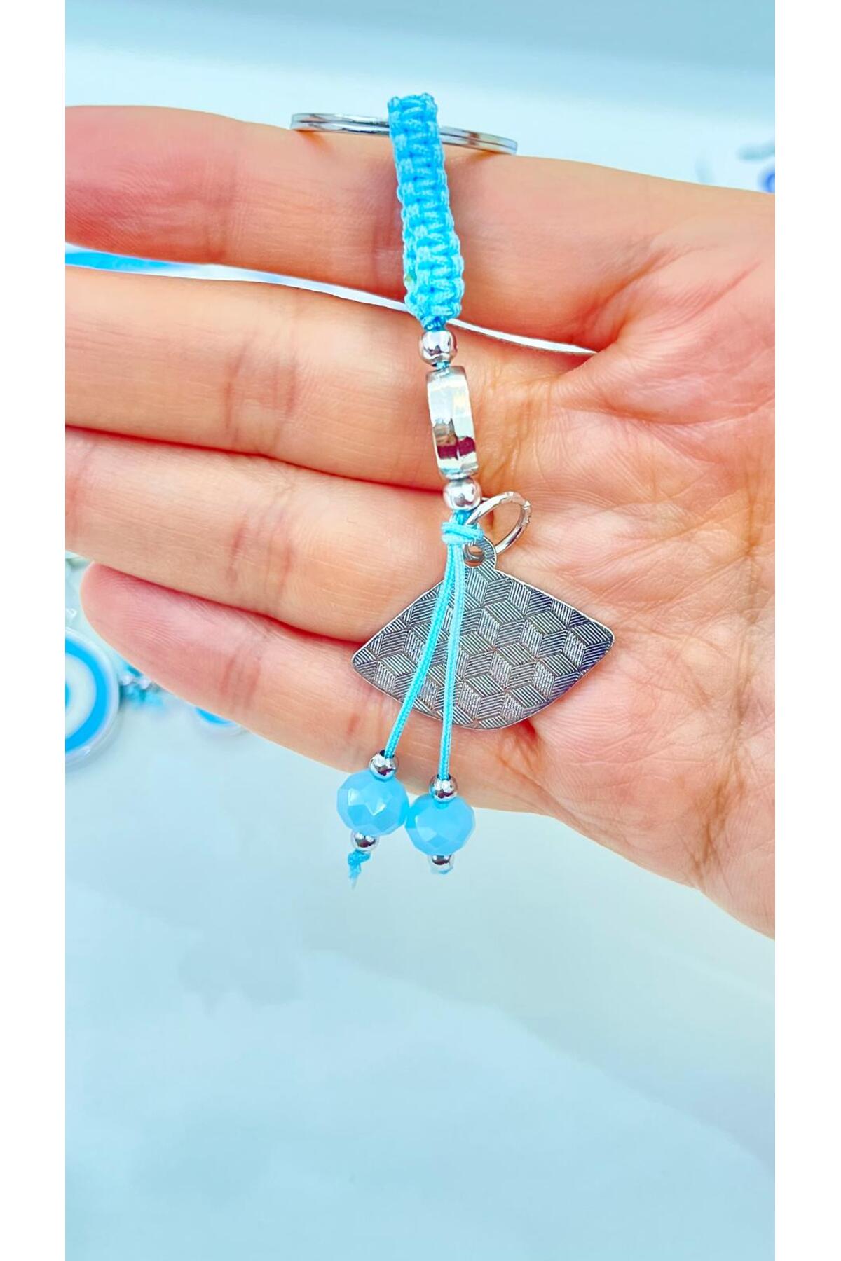 Abigail Silver-Plated Evil Eye Keychain - Oval Blue Evil Eye