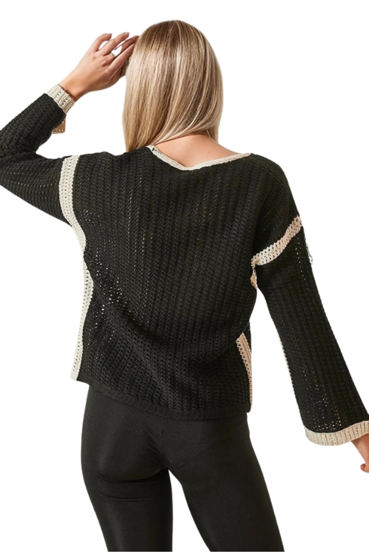 Cassidy Women's Openwork Tie-Neck Sweater - Black