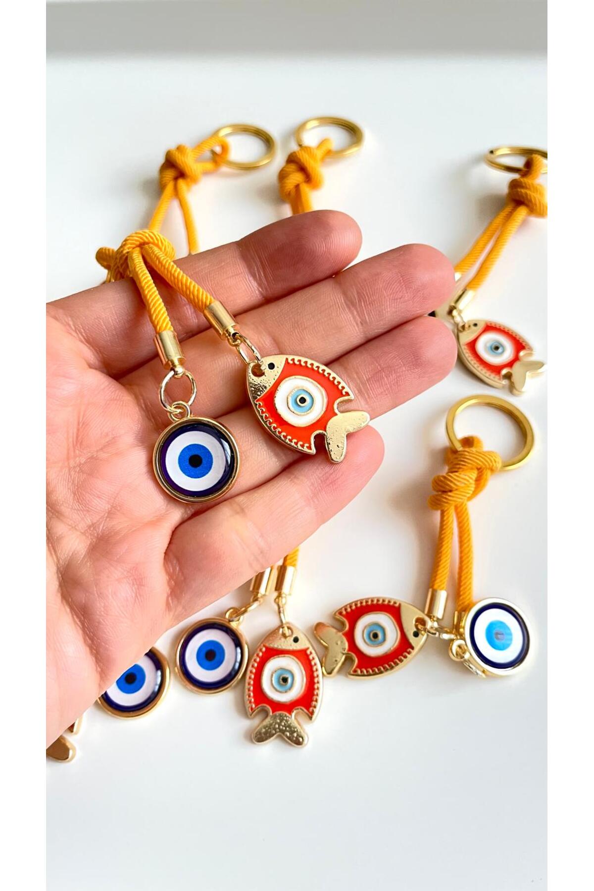 Rose Evil Eye Cord Keychain - Orange Fish Design