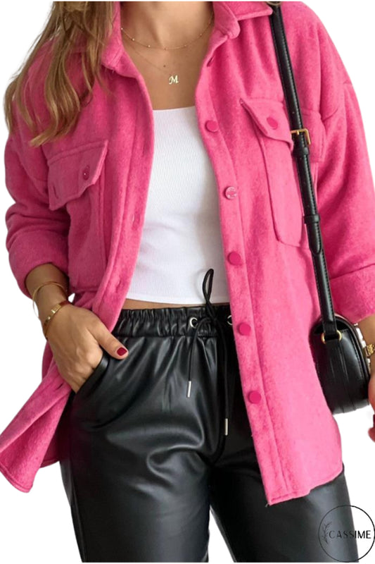 Mabel Women's Felted Fabric Shacket - Fuchsia