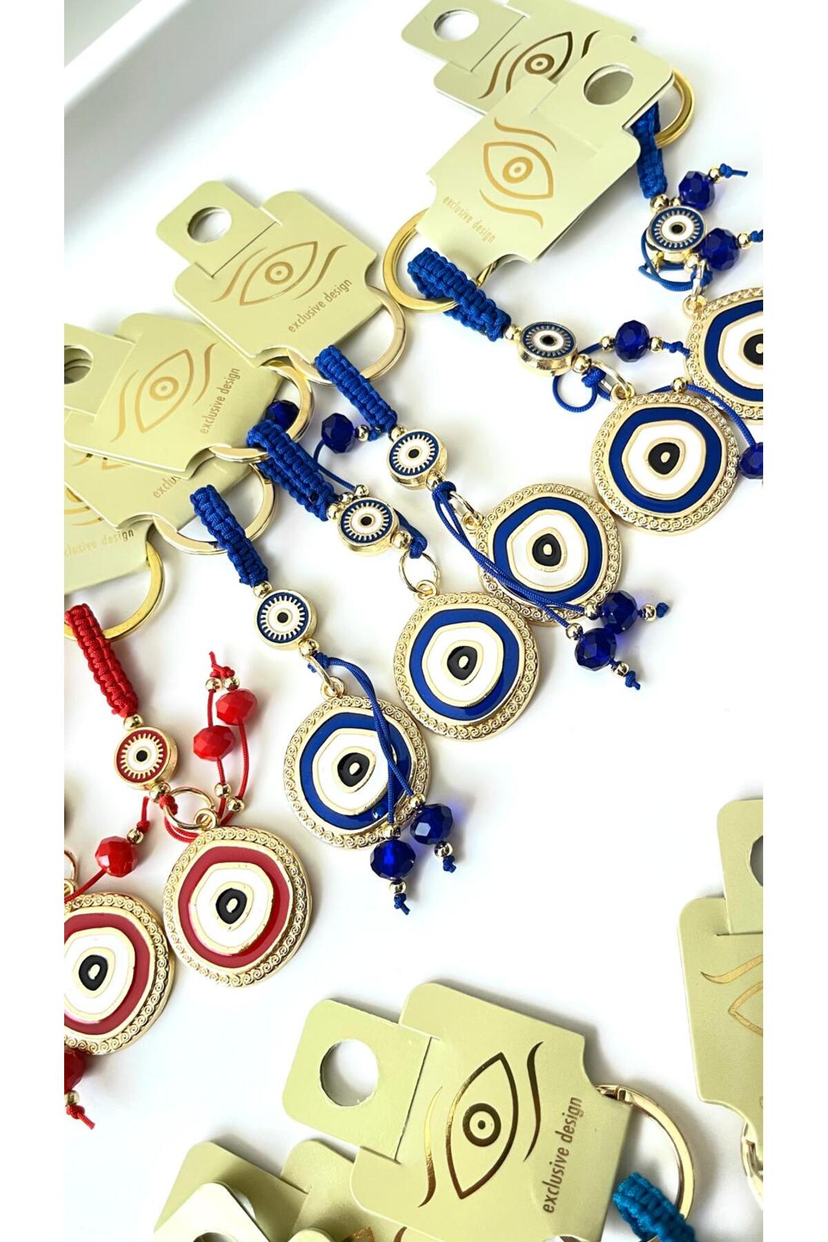 Brianna Gold-Plated Evil Eye Bead Keychain - Navy Evil Eye