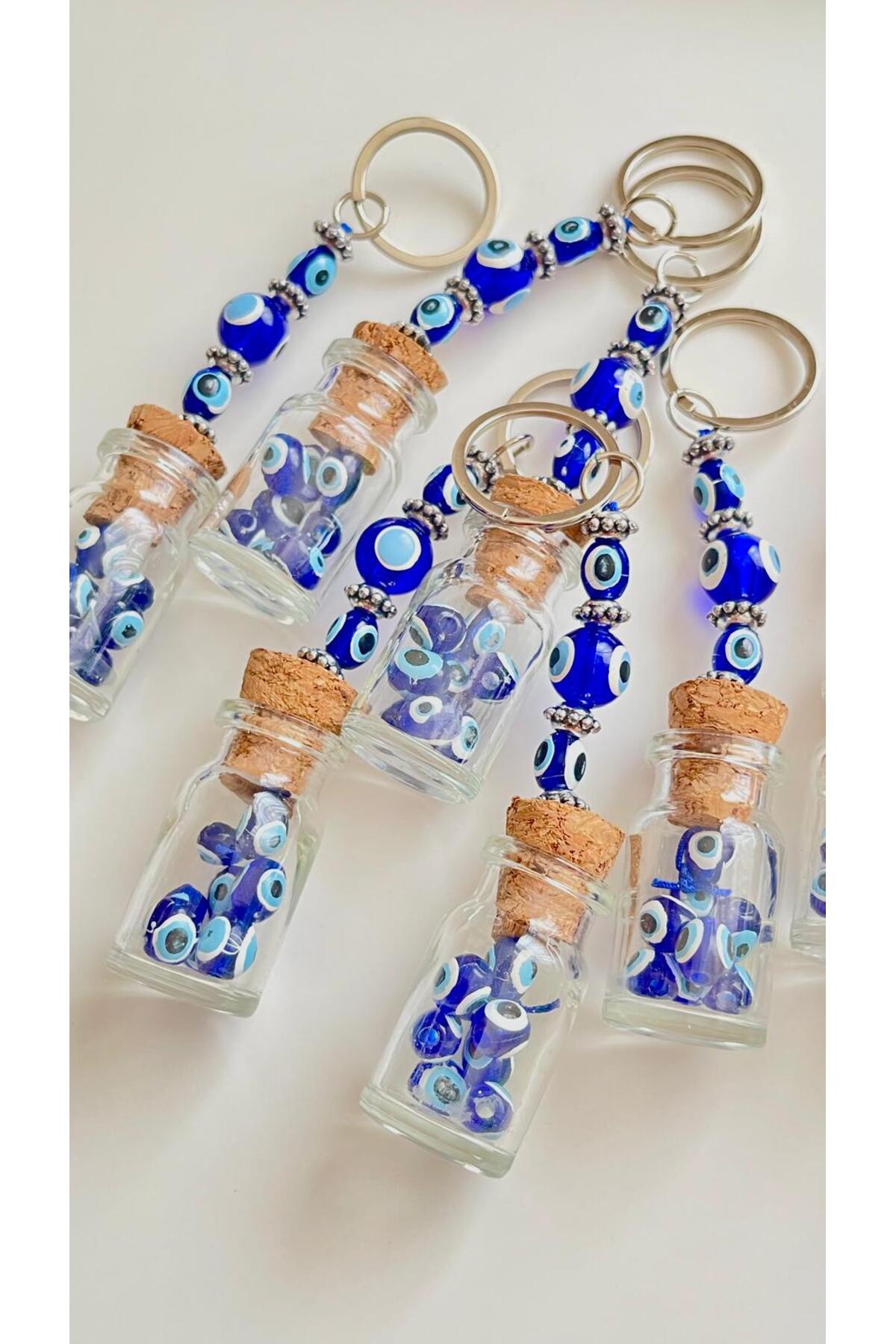 Violet Evil Eye Bottle Wish Box Keychain - Blue