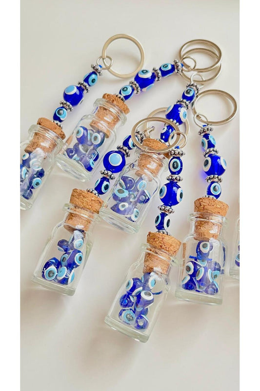 Violet Evil Eye Bottle Wish Box Keychain - Blue