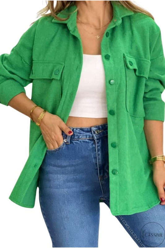 Mabel Women's Felted Fabric Shacket - Grass Green